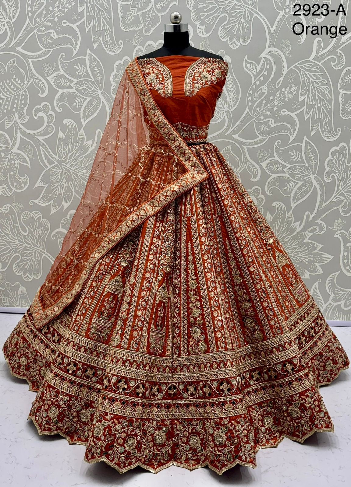 Heavy Bridal Lehenga – Double Dupatta Cadbury Silk Designer Ensemble | Code: 2923