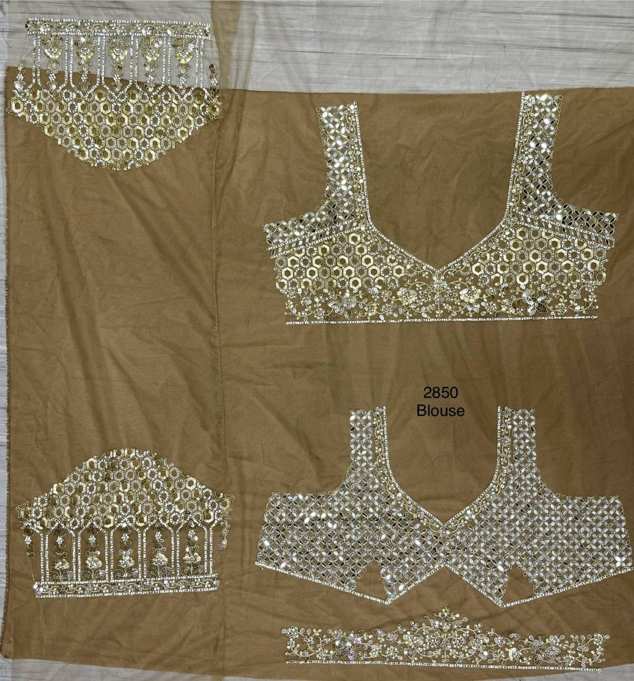 Motif & Zircon Diamond Work Studded Golden Net Bridal Lehenga Choli