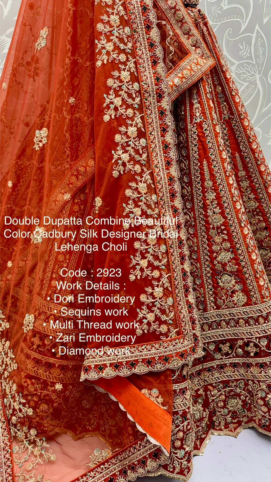 Heavy Bridal Lehenga – Double Dupatta Cadbury Silk Designer Ensemble | Code: 2923