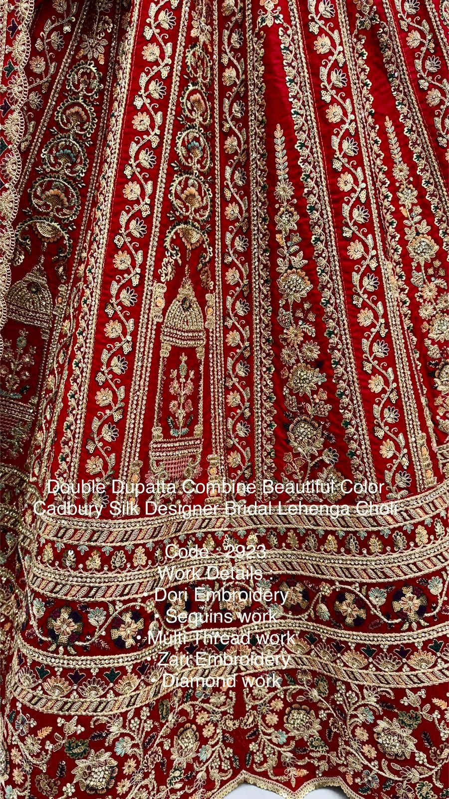 Heavy Bridal Lehenga – Double Dupatta Cadbury Silk Designer Ensemble | Code: 2923