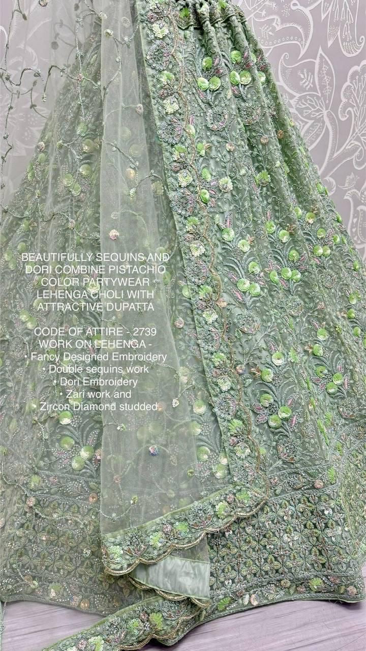 Pistachio Sequins & Dori Embroidered Party Wear Lehenga Choli with Dupatta