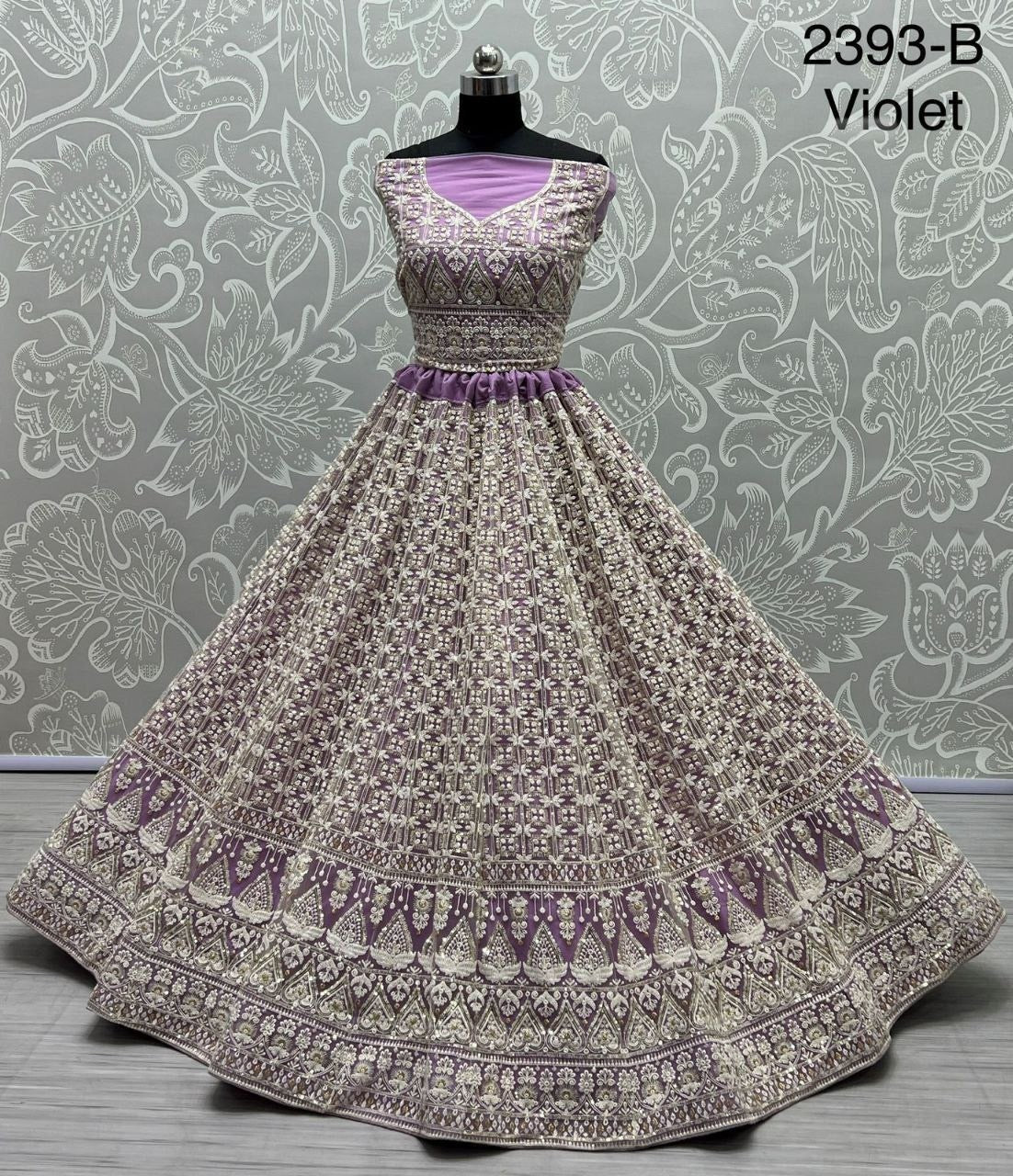 Designer Bridal Net Lehenga Choli with Sequins & Patterned Thread Embroidery