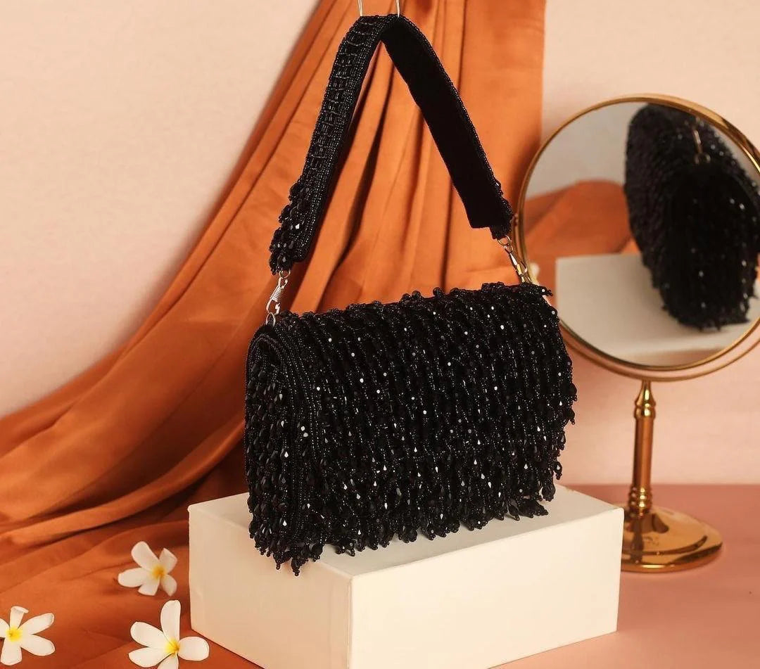 Luxurious Crystal Flap Clutch with Beaded Handle