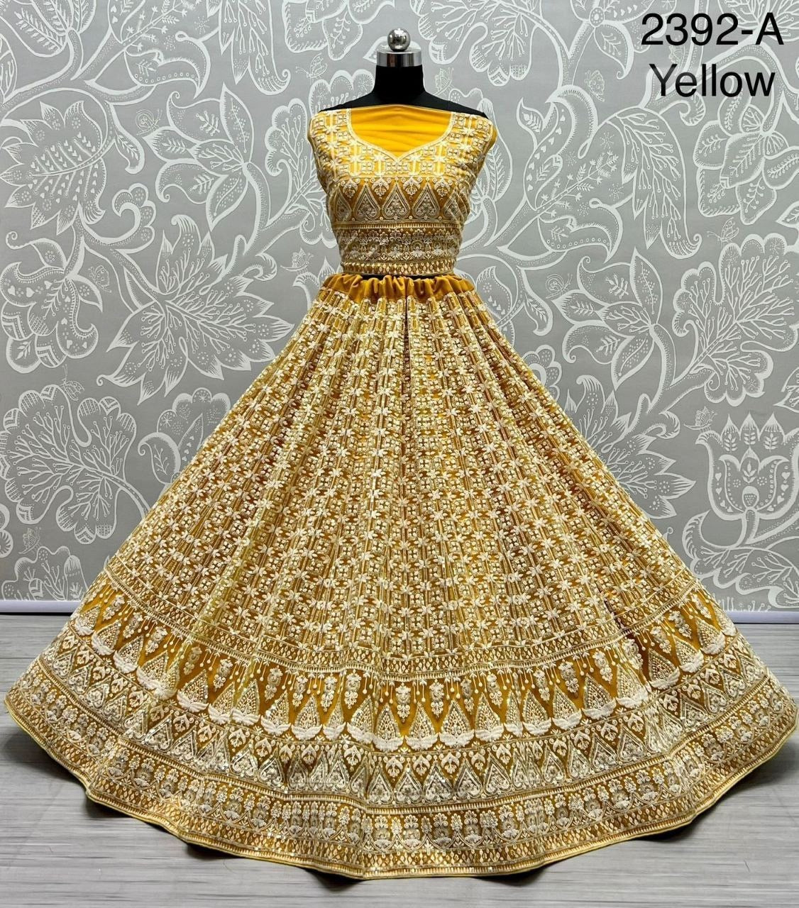 Designer Bridal Net Lehenga Choli with Sequins & Patterned Thread Embroidery