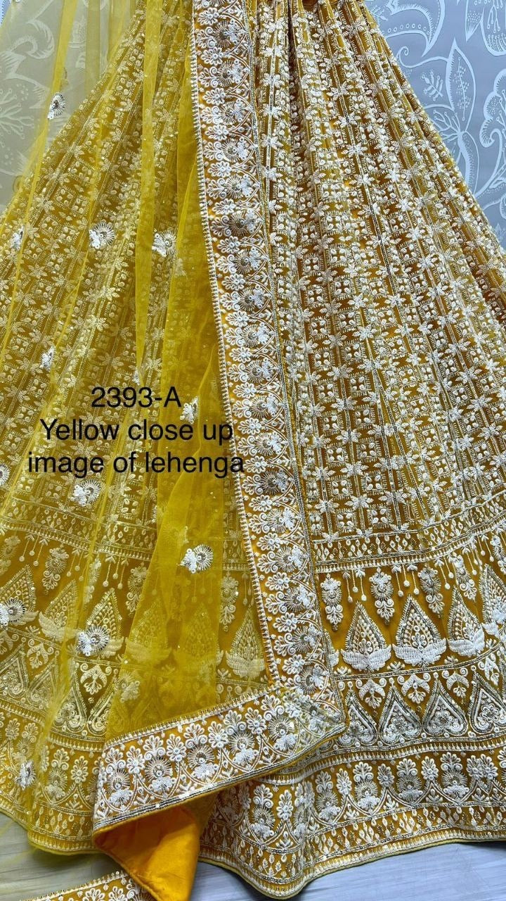 Designer Bridal Net Lehenga Choli with Sequins & Patterned Thread Embroidery