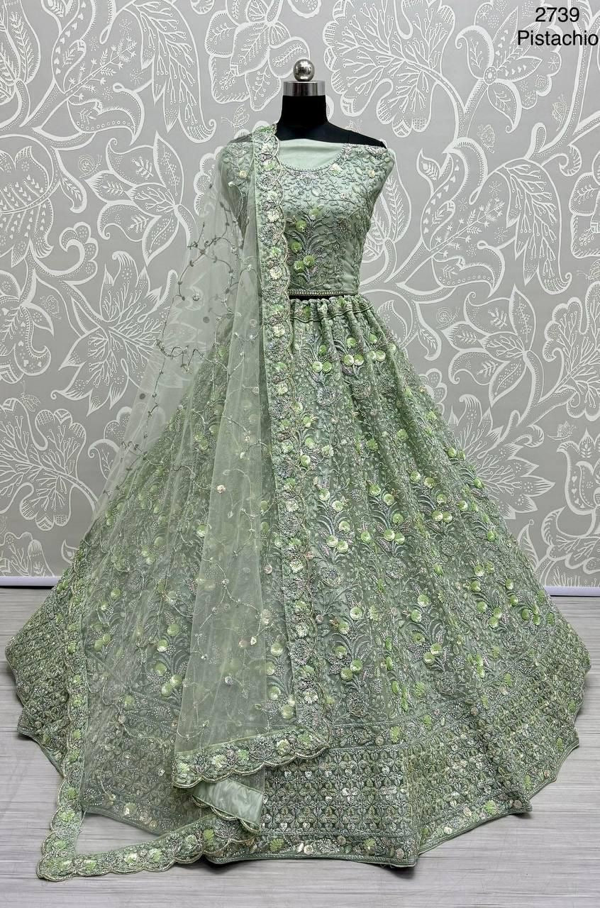 Pistachio Sequins & Dori Embroidered Party Wear Lehenga Choli with Dupatta
