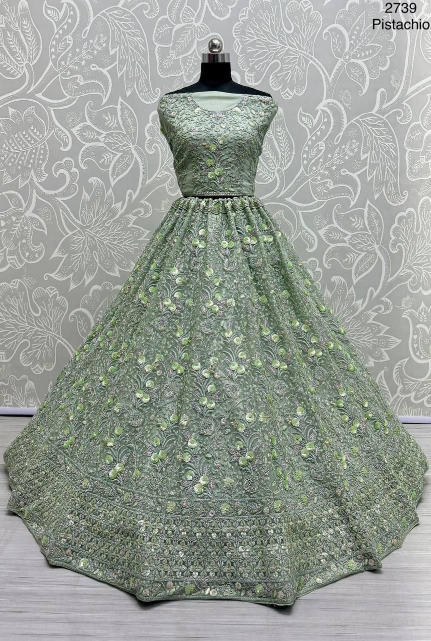 Pistachio Sequins & Dori Embroidered Party Wear Lehenga Choli with Dupatta