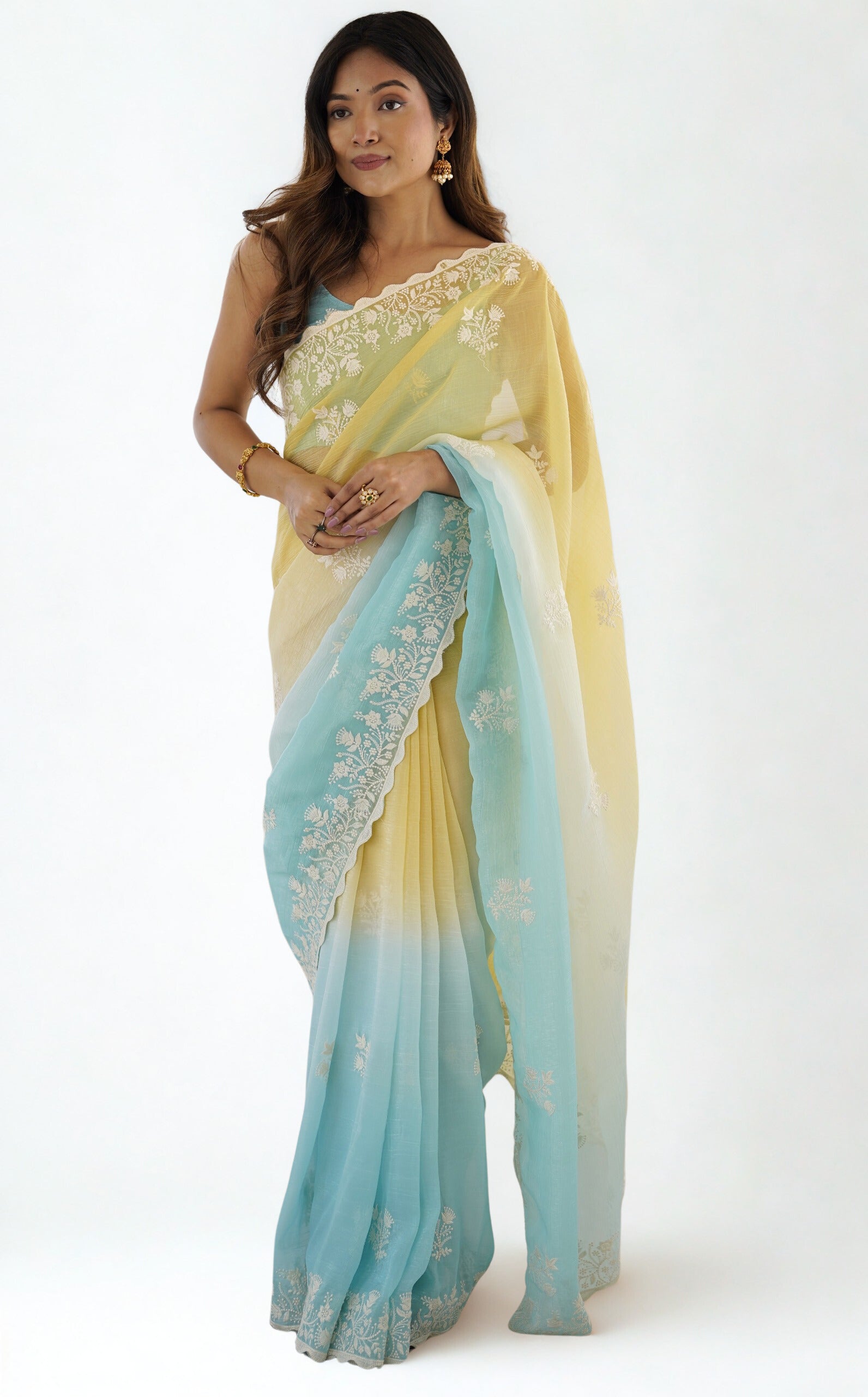 Pastel Party Wear Designer Stitched Saree with Blouse