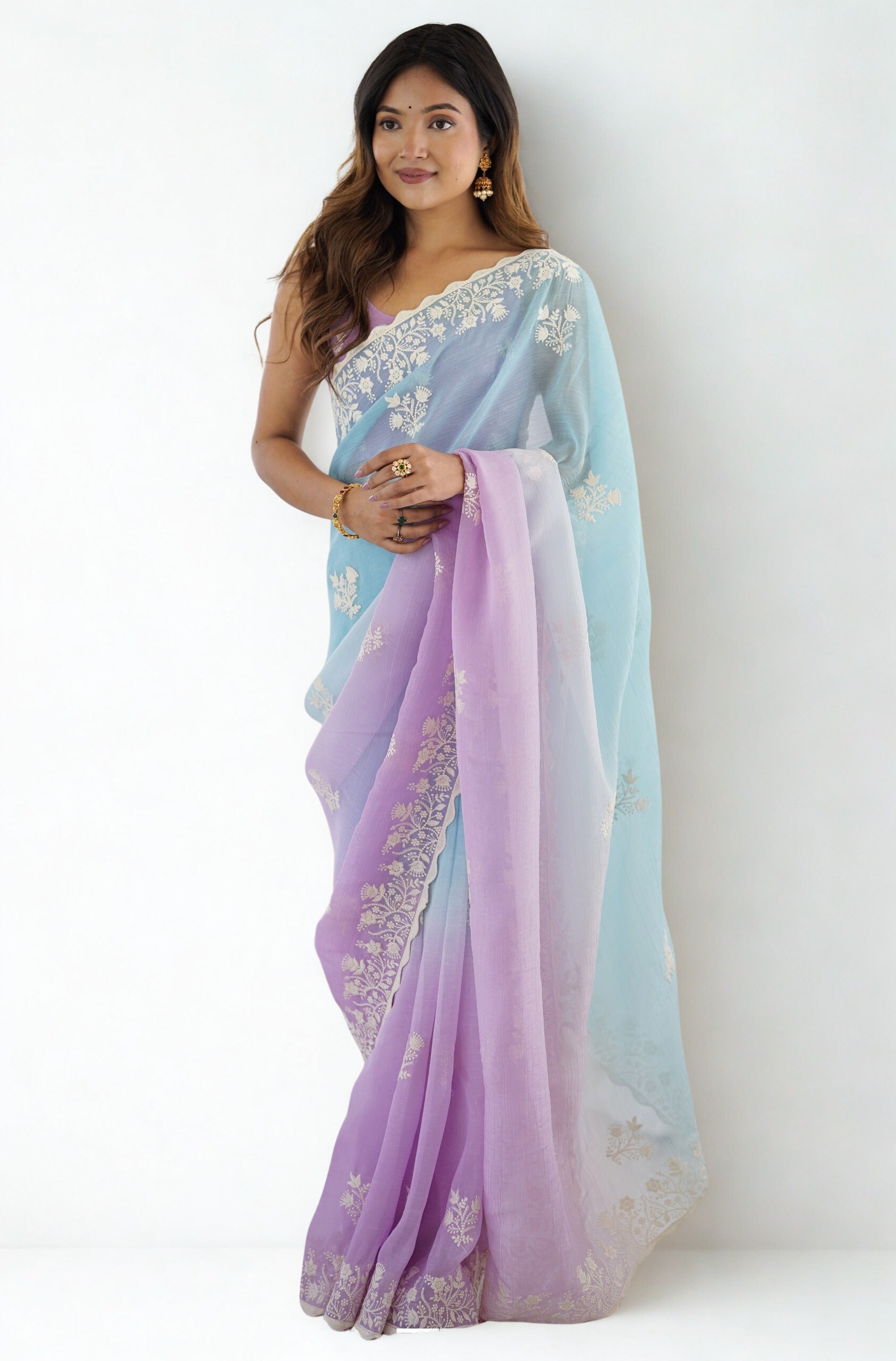 Pastel Party Wear Designer Stitched Saree with Blouse