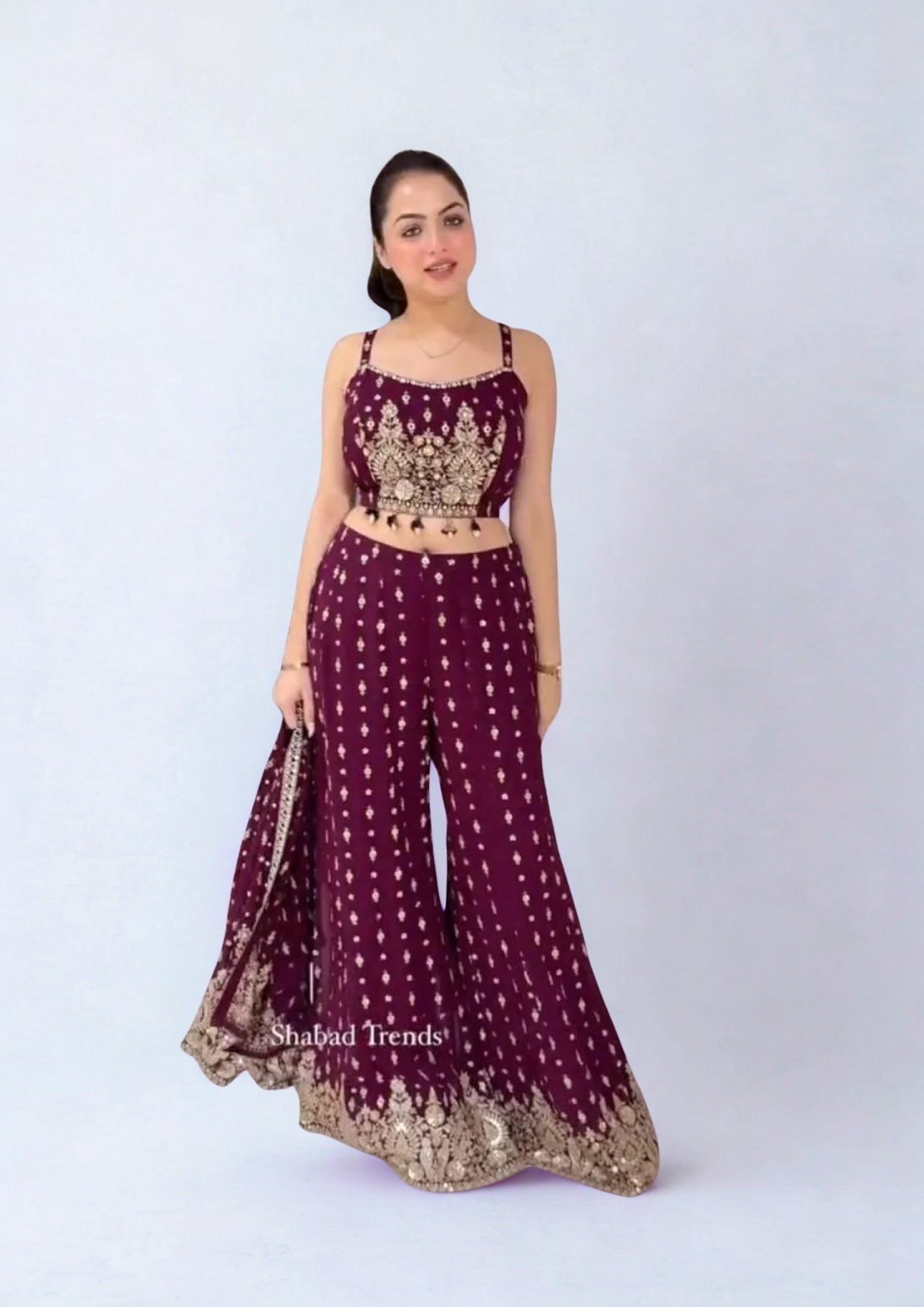 Maroon Party Wear Koti Suit Set with Sequence Work