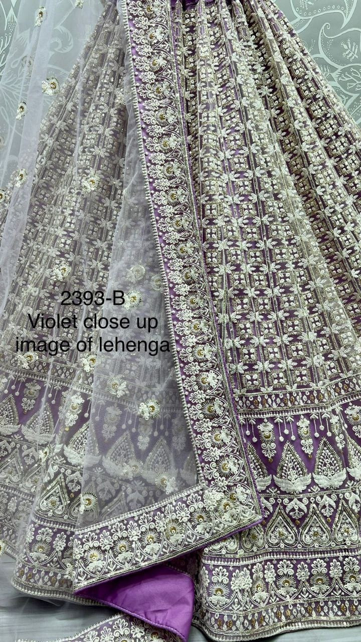 Designer Bridal Net Lehenga Choli with Sequins & Patterned Thread Embroidery