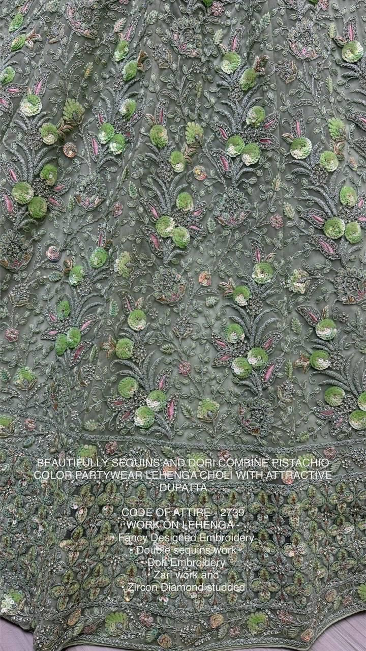 Pistachio Sequins & Dori Embroidered Party Wear Lehenga Choli with Dupatta