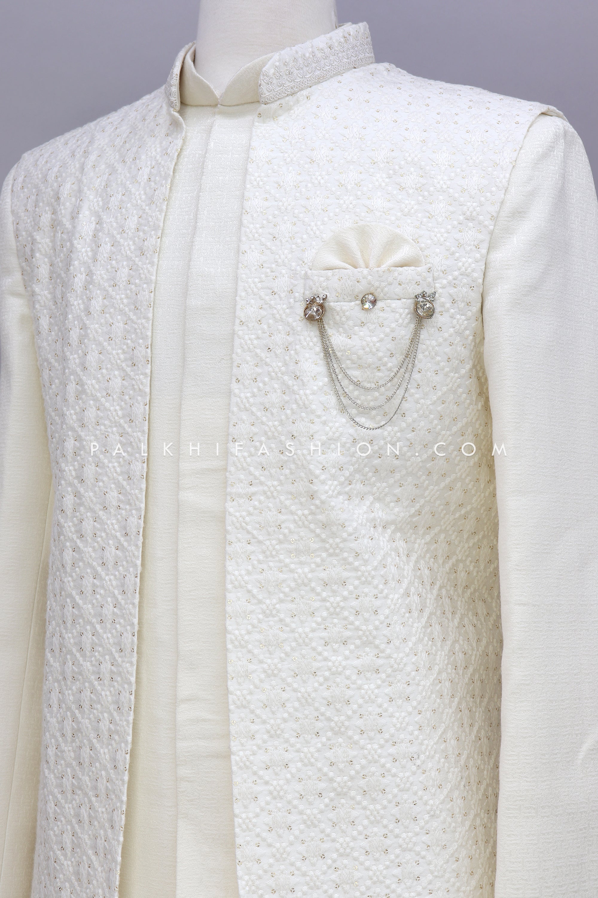 Cream Chikankari Indo-Western With Jacket