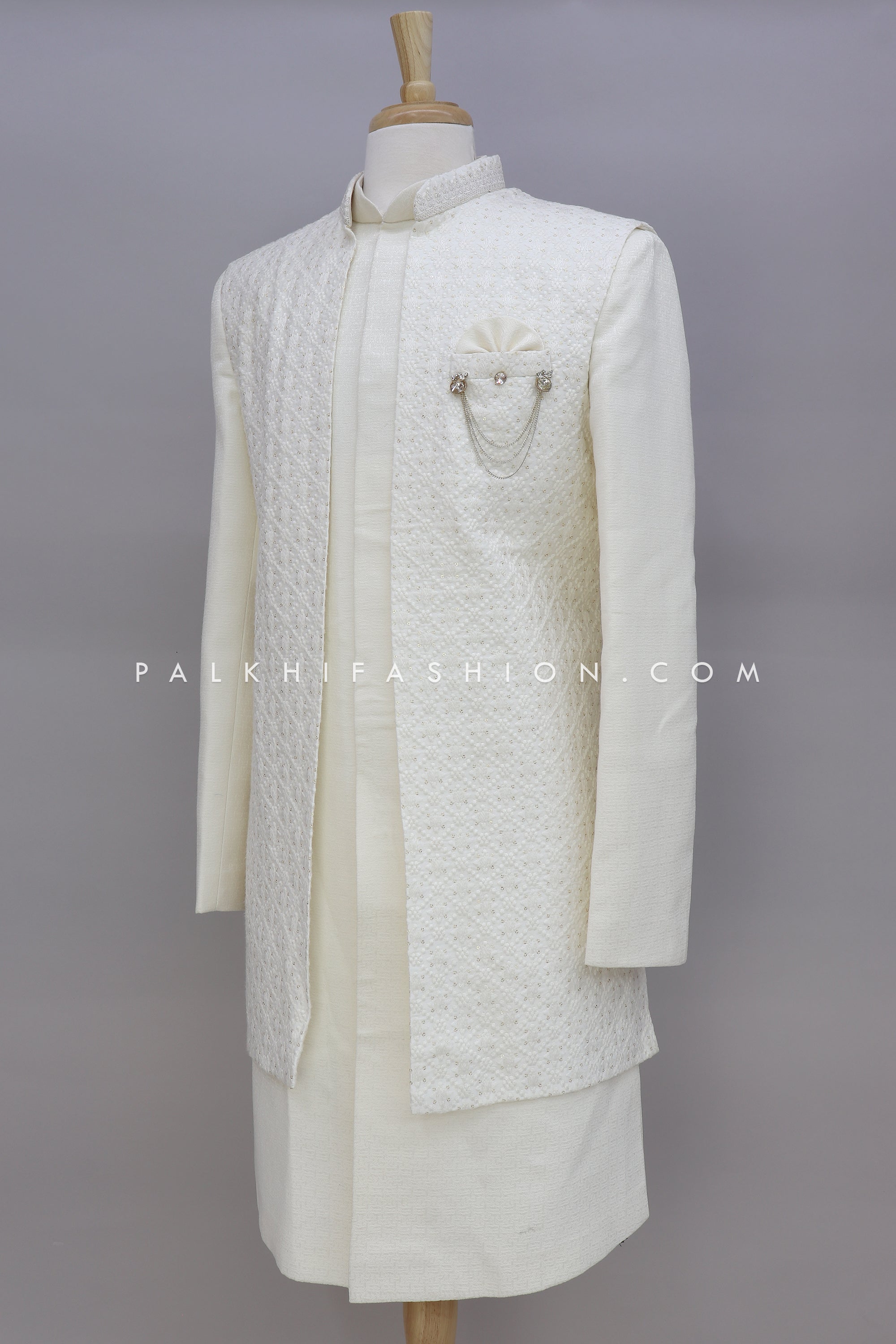 Cream Chikankari Indo-Western With Jacket