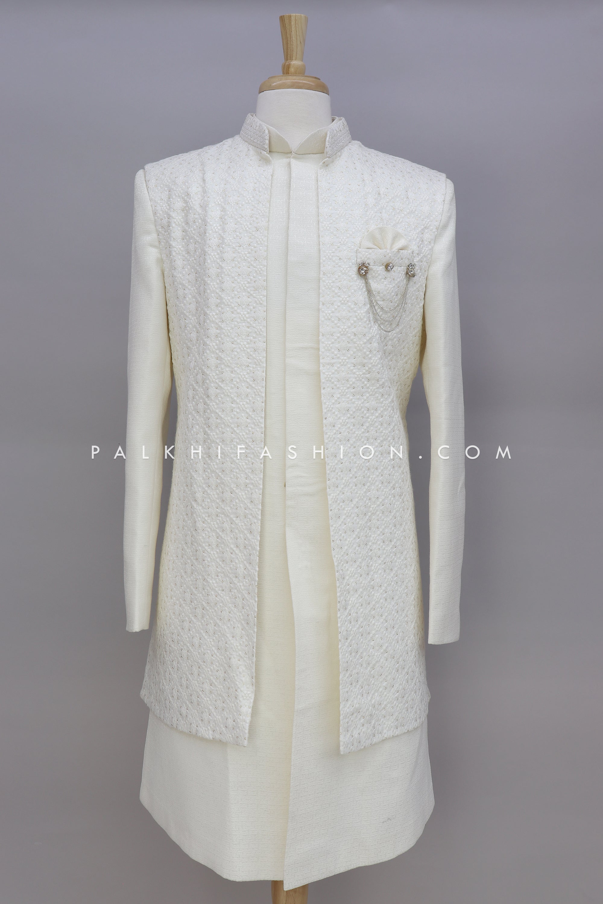 Cream Chikankari Indo-Western With Jacket