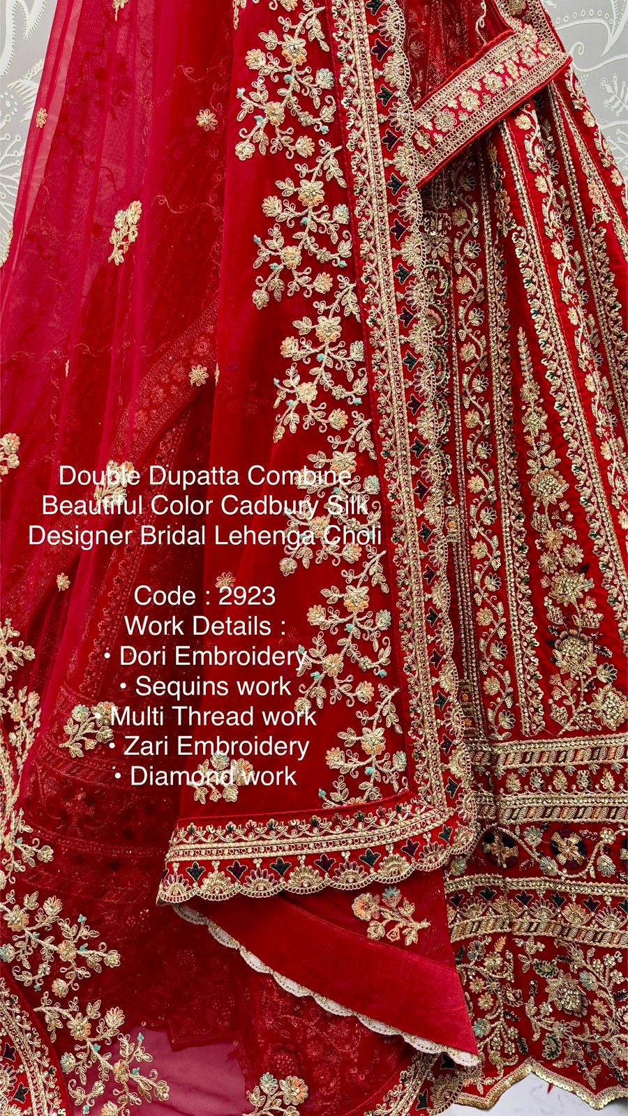 Heavy Bridal Lehenga – Double Dupatta Cadbury Silk Designer Ensemble | Code: 2923