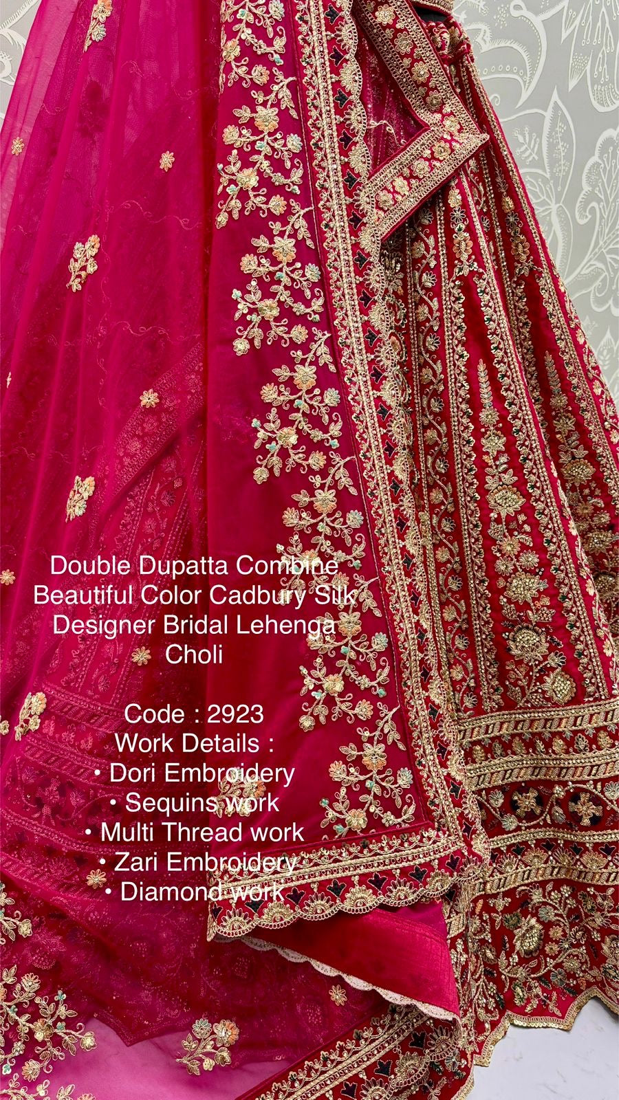 Heavy Bridal Lehenga – Double Dupatta Cadbury Silk Designer Ensemble | Code: 2923