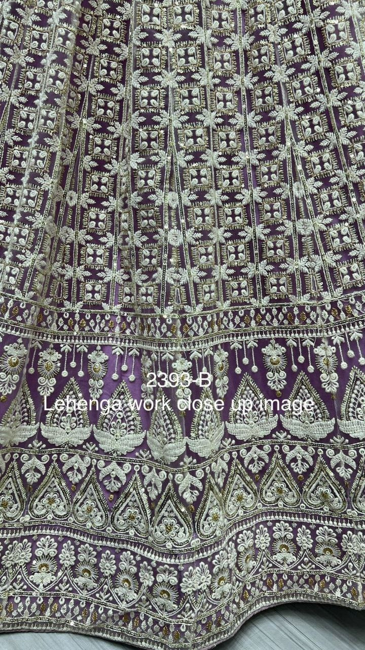 Designer Bridal Net Lehenga Choli with Sequins & Patterned Thread Embroidery