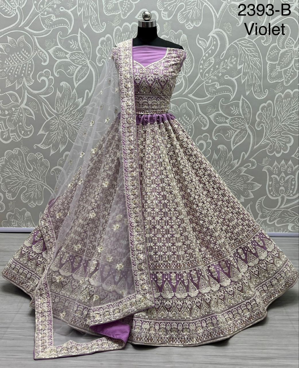 Designer Bridal Net Lehenga Choli with Sequins & Patterned Thread Embroidery