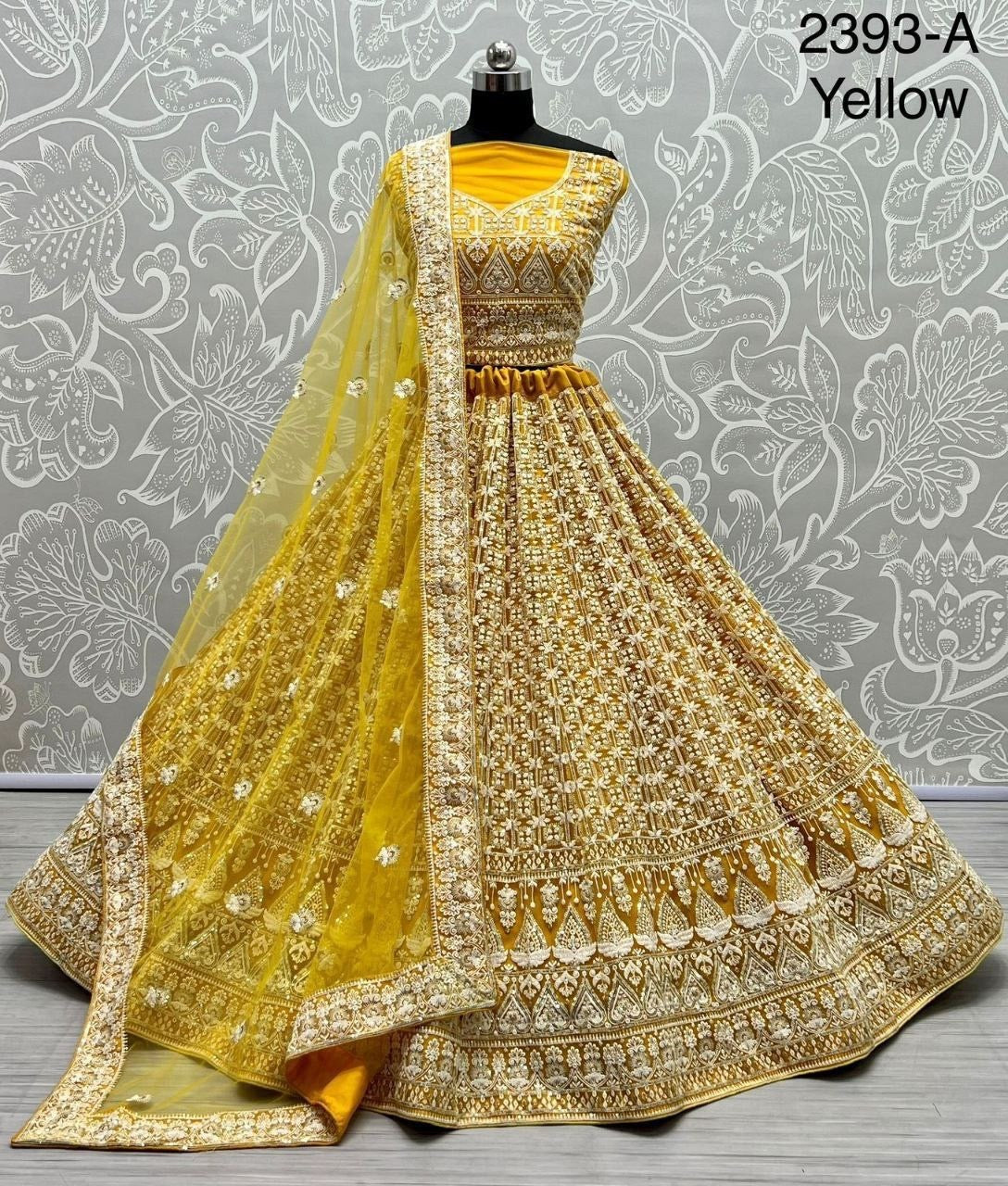 Designer Bridal Net Lehenga Choli with Sequins & Patterned Thread Embroidery