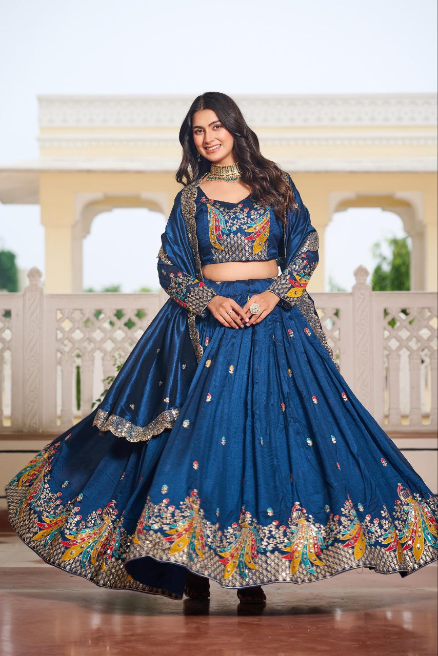 Heavy Embroidery Sequin Thread Lehenga