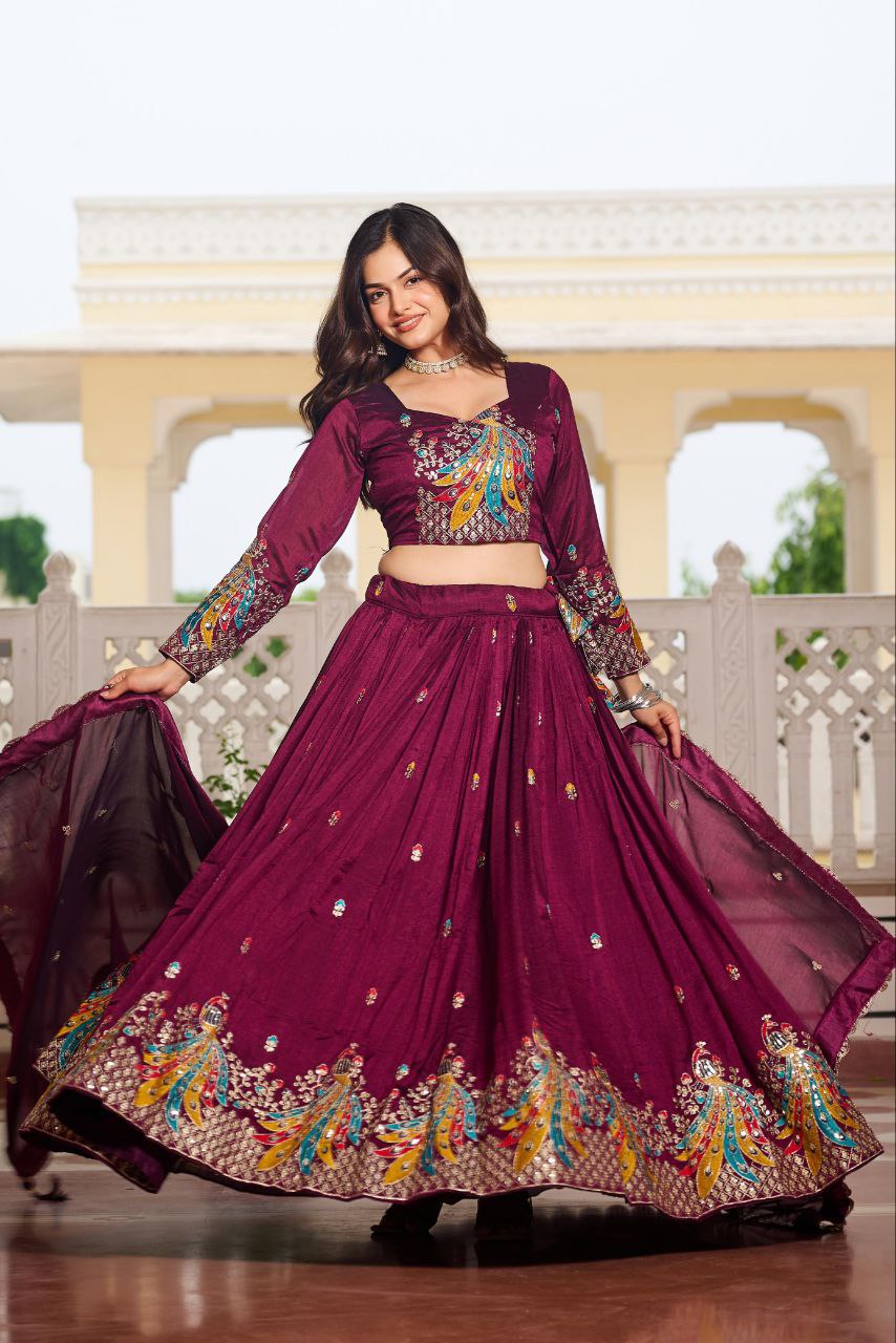 Heavy Embroidery Sequin Thread Lehenga