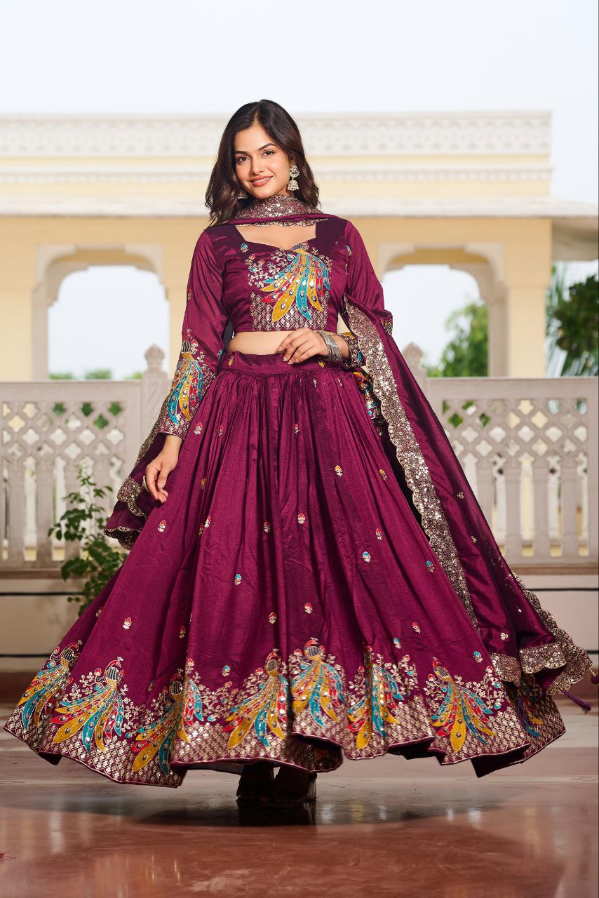Heavy Embroidery Sequin Thread Lehenga