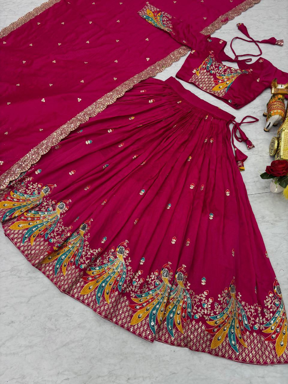 Heavy Embroidery Sequin Thread Lehenga