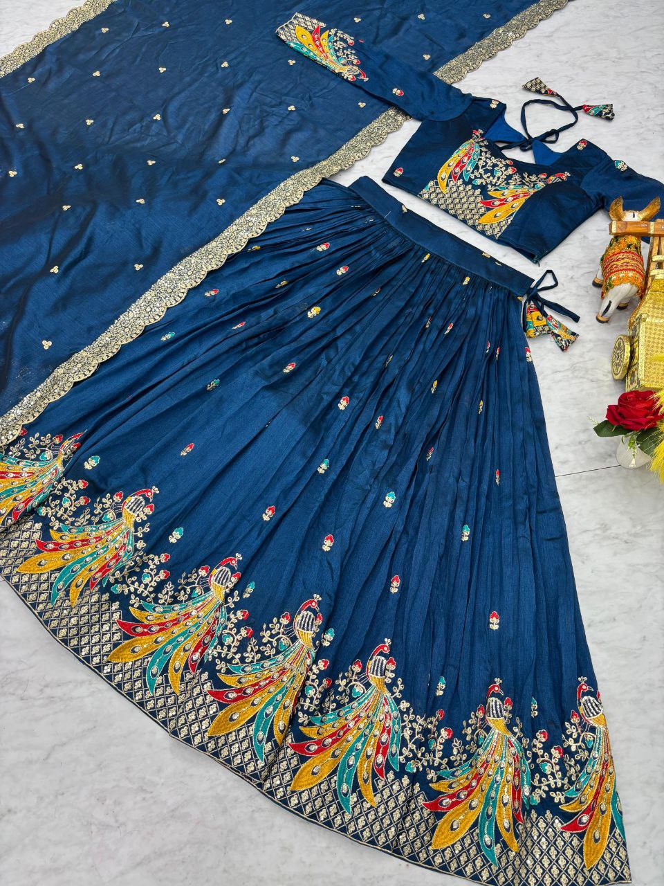 Heavy Embroidery Sequin Thread Lehenga