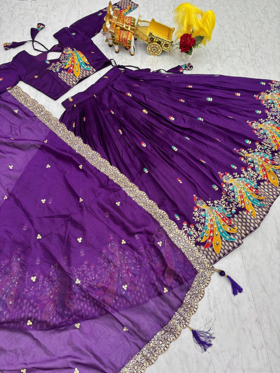 Heavy Embroidery Sequin Thread Lehenga