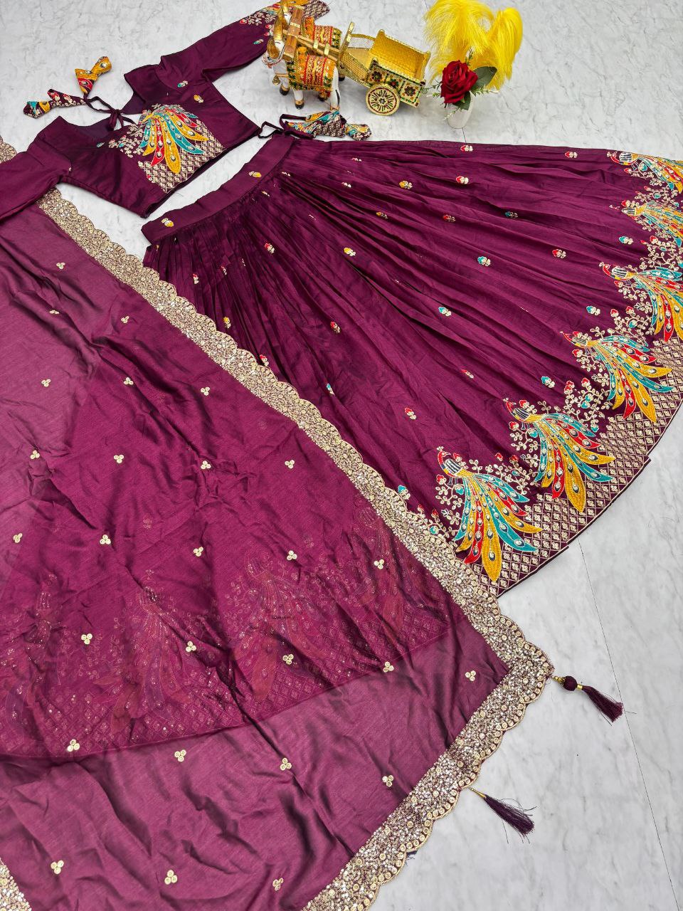 Heavy Embroidery Sequin Thread Lehenga