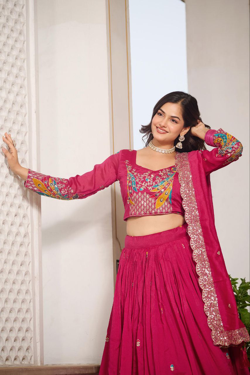 Heavy Embroidery Sequin Thread Lehenga
