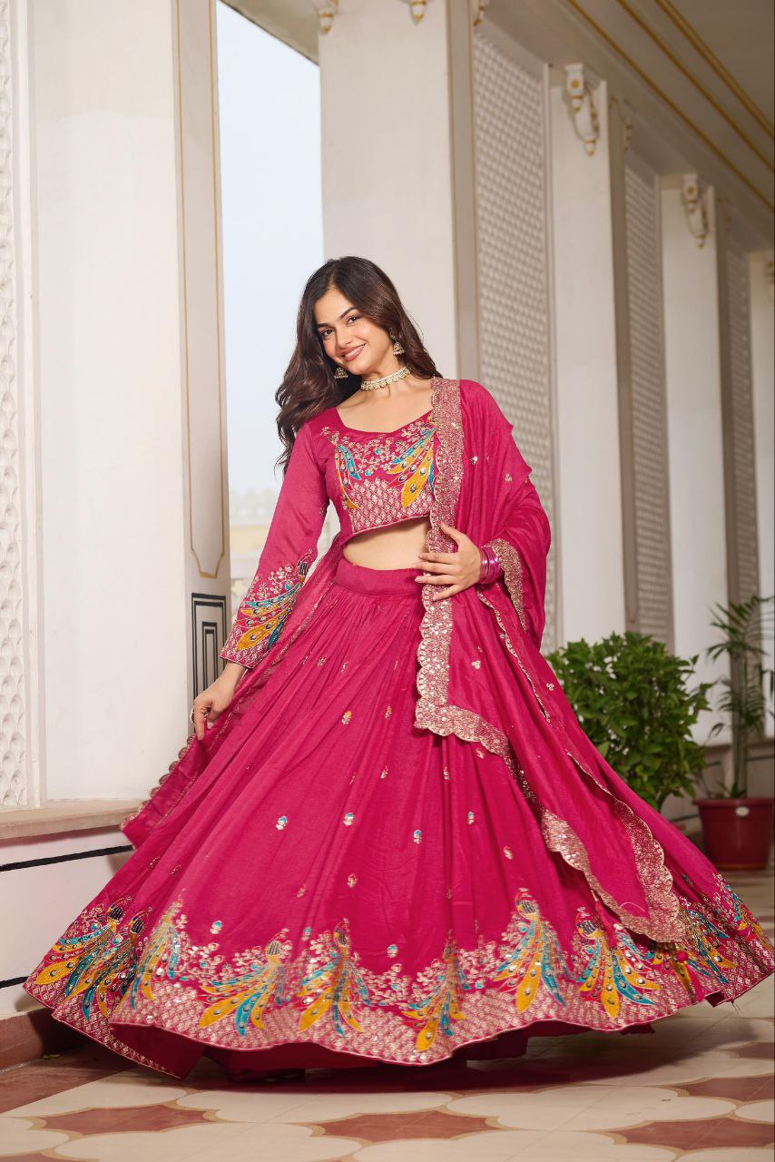 Heavy Embroidery Sequin Thread Lehenga