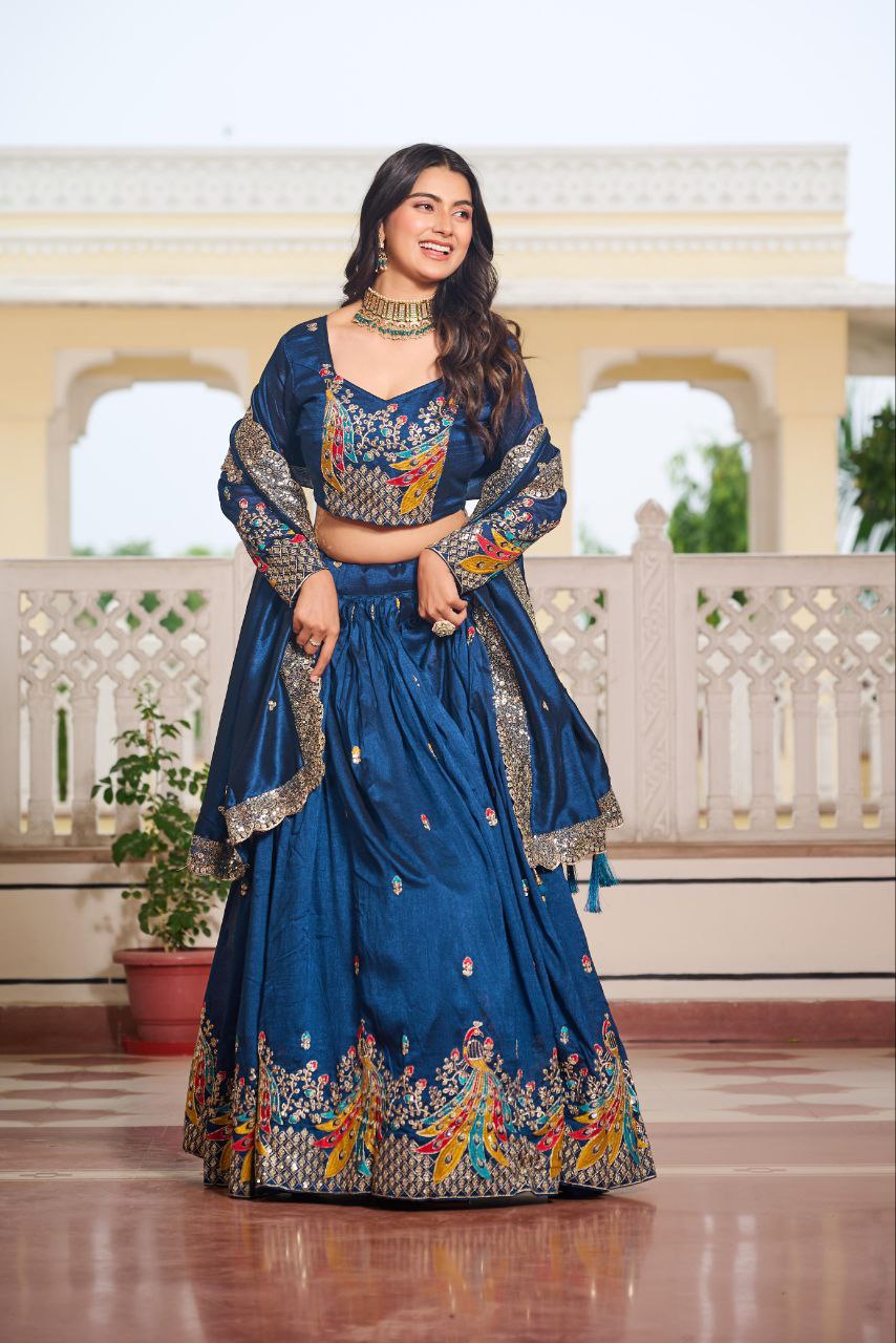Heavy Embroidery Sequin Thread Lehenga