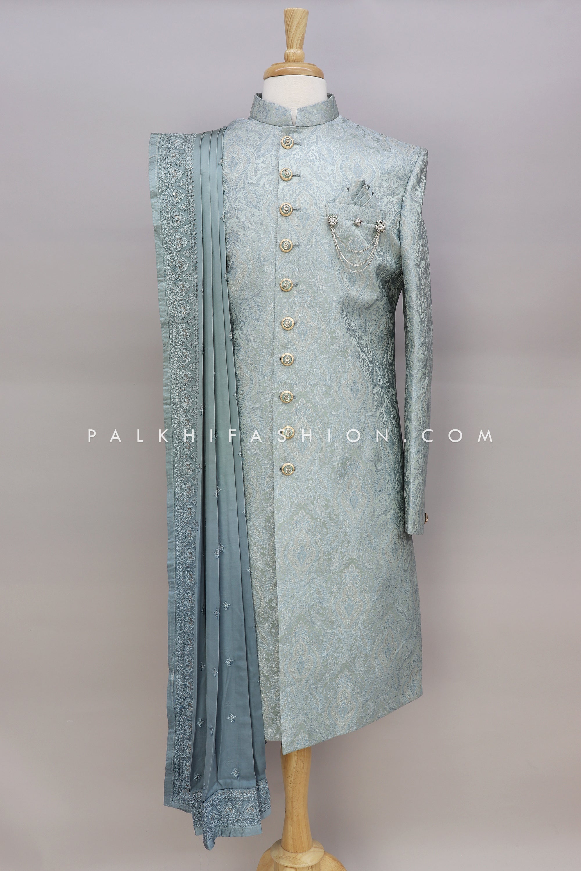 Sage Green Indo-Western With Embroidery Work Dupatta