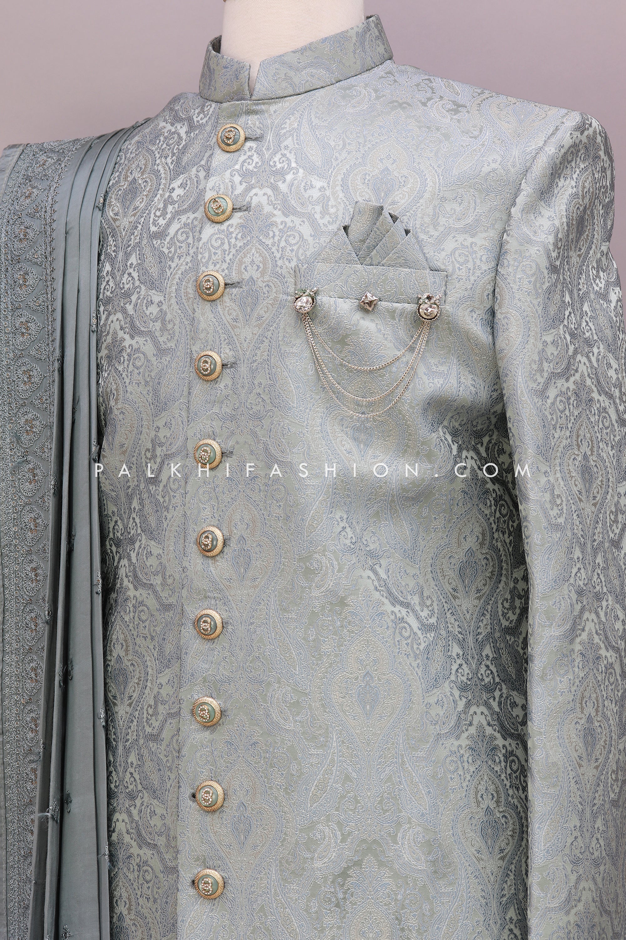 Sage Green Indo-Western With Embroidery Work Dupatta