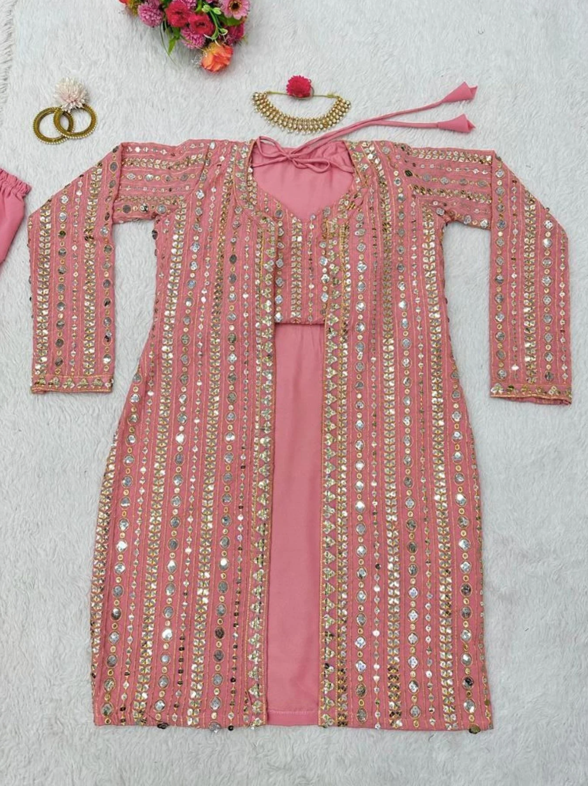 Party Wear Light Pink Fox Georgette Sarara Set