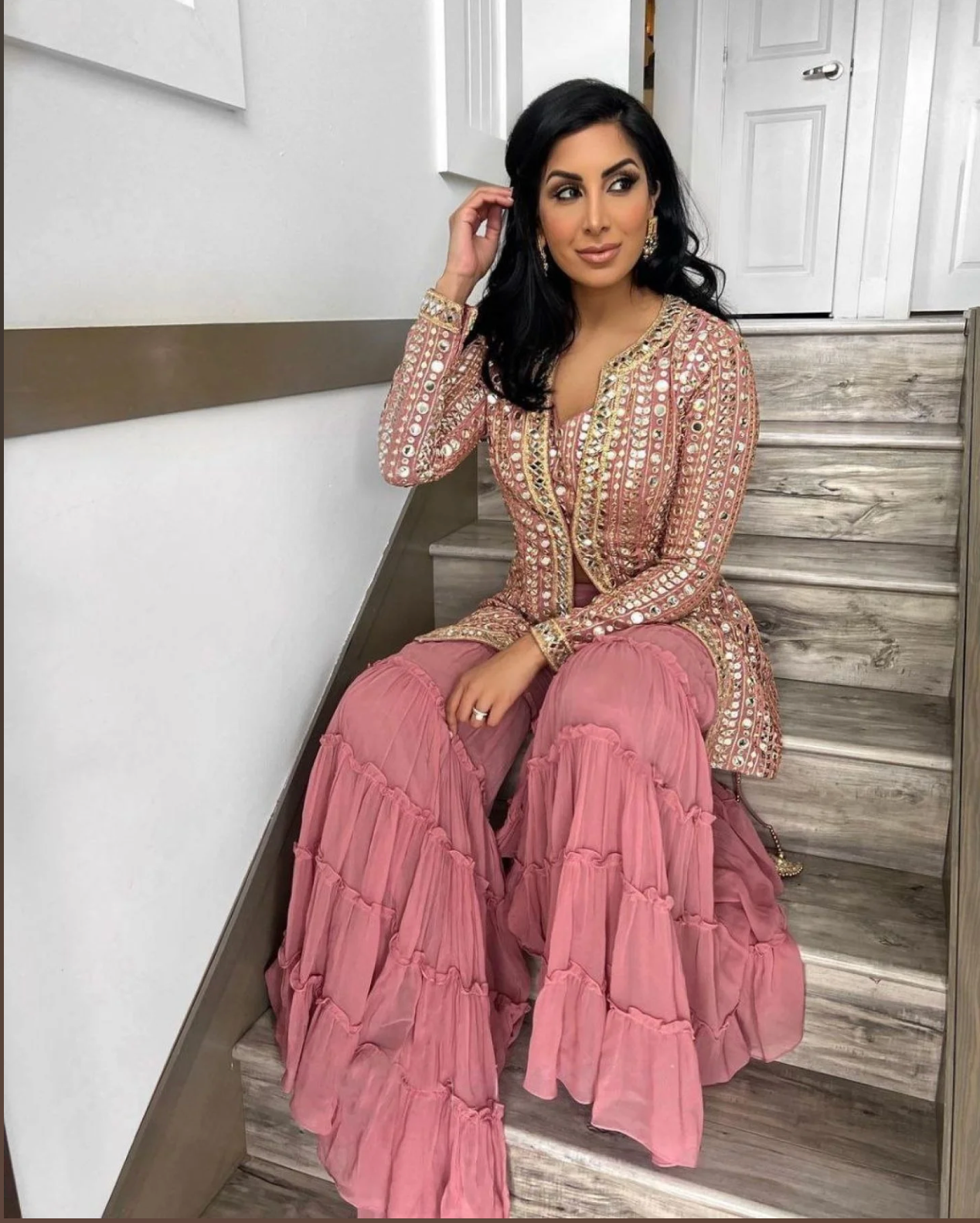 Party Wear Light Pink Fox Georgette Sarara Set
