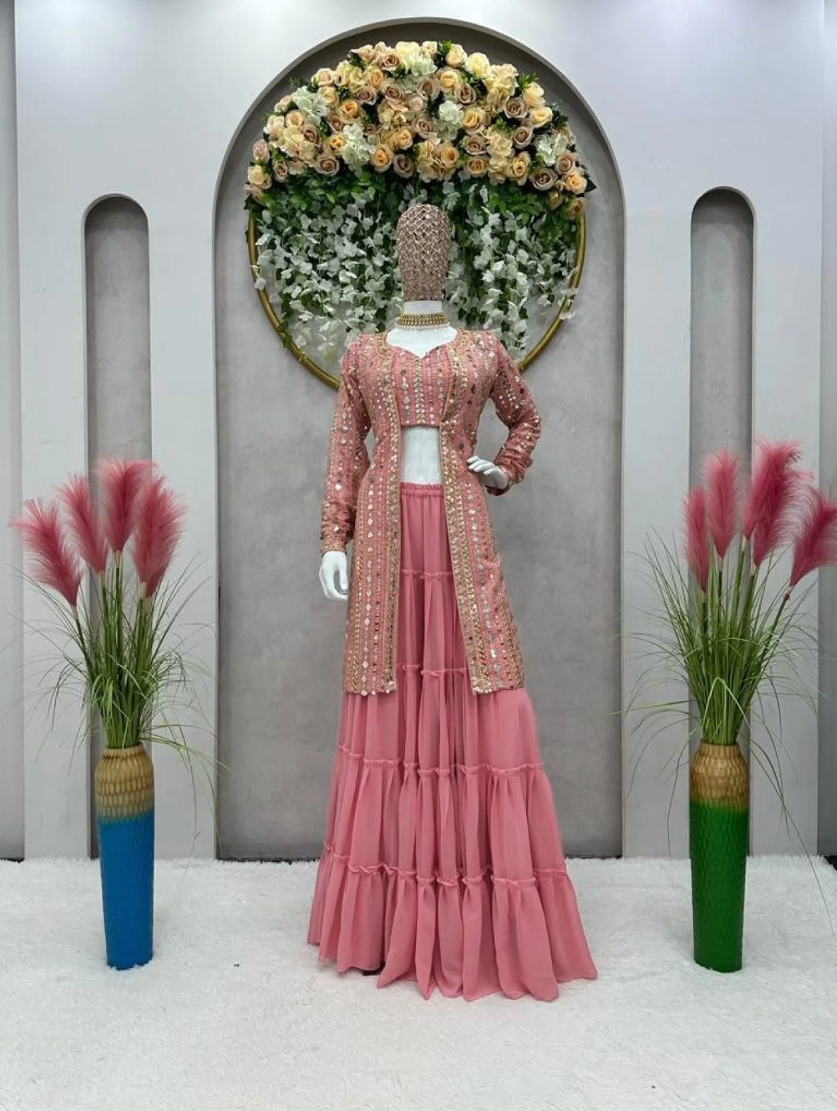Party Wear Light Pink Fox Georgette Sarara Set