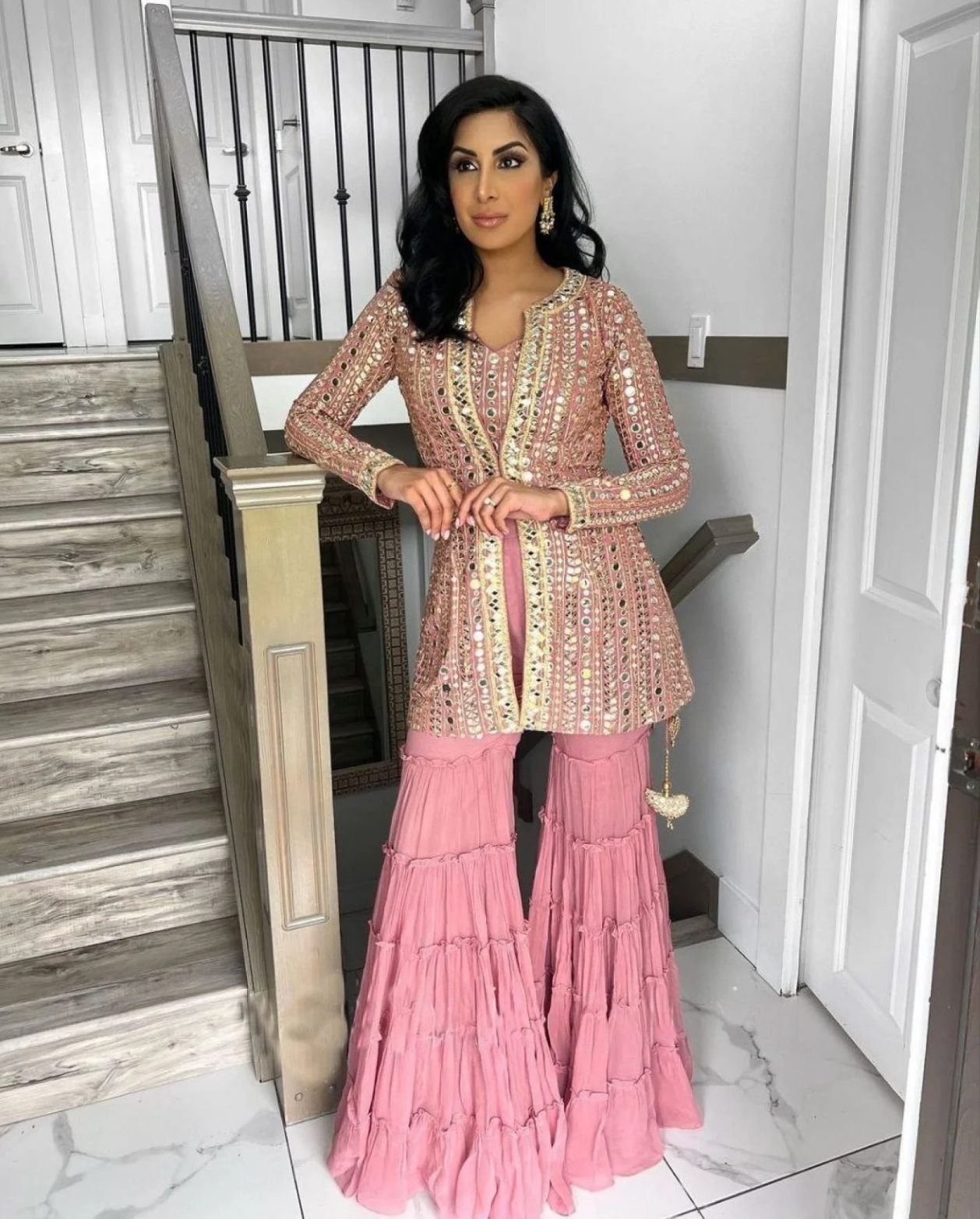 Party Wear Light Pink Fox Georgette Sarara Set