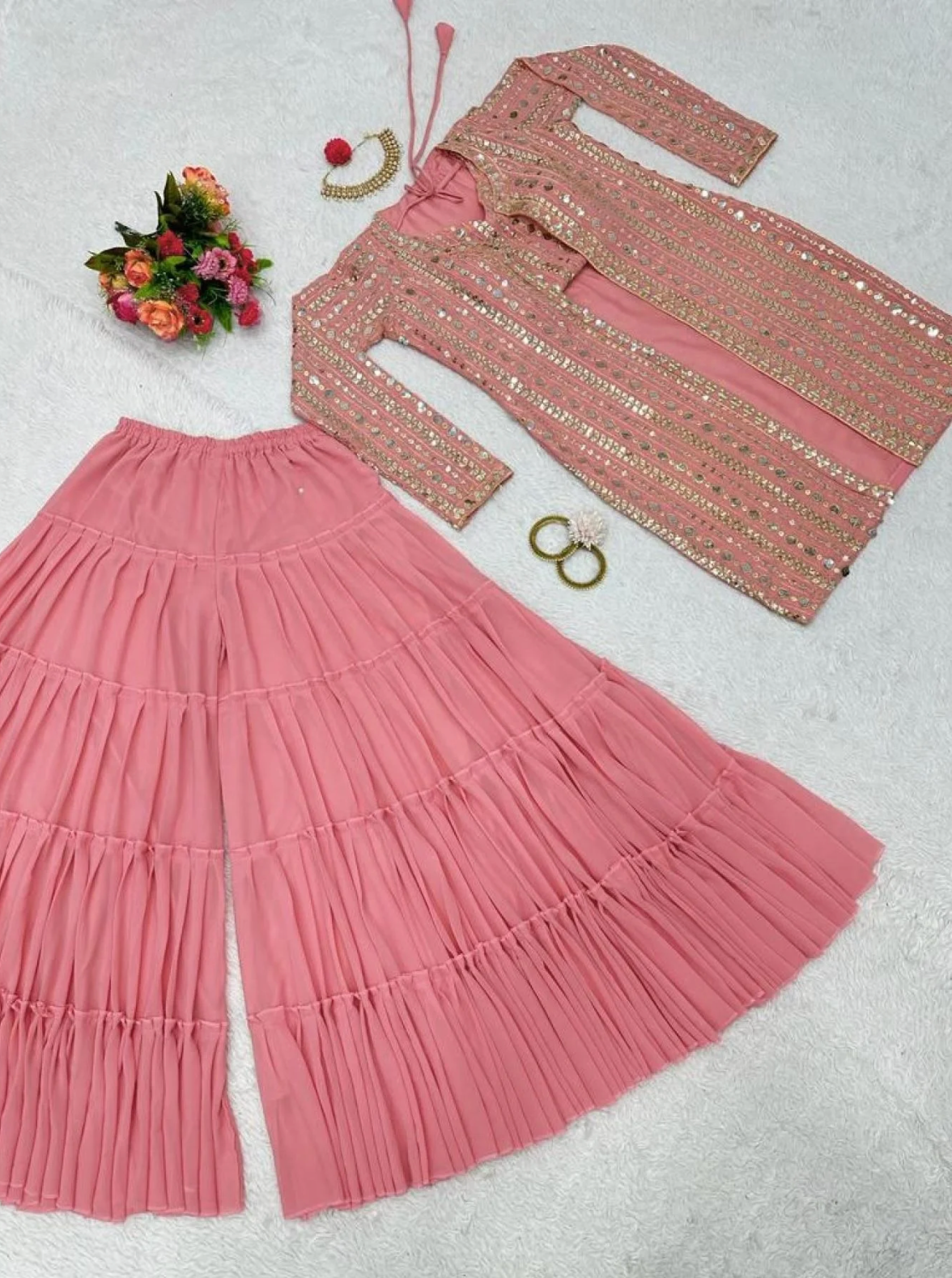 Party Wear Light Pink Fox Georgette Sarara Set