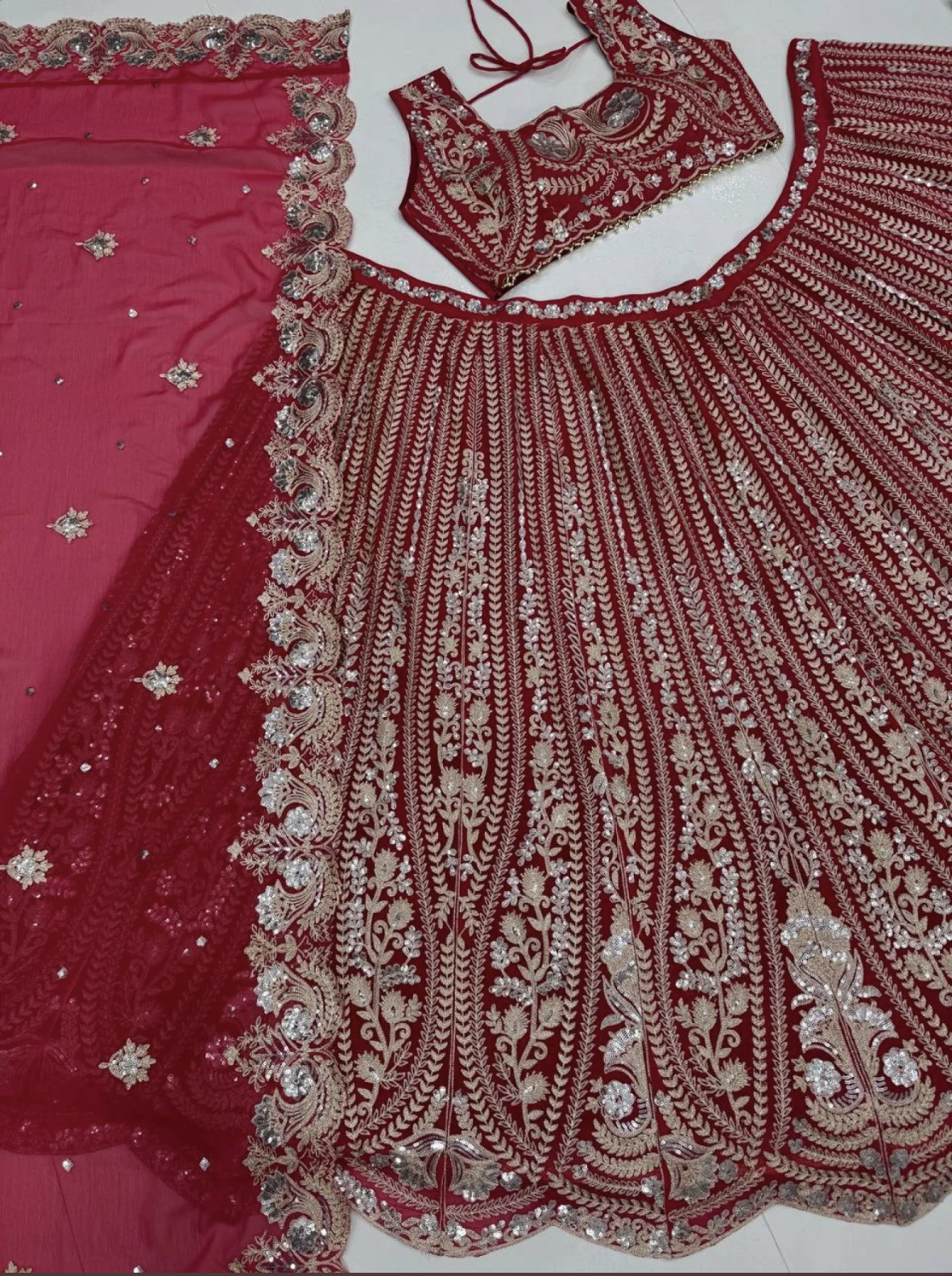 Red Trendy Designer Georgette Lehenga Choli Set Heavy Sequence & Embroidery Work With Dupatta