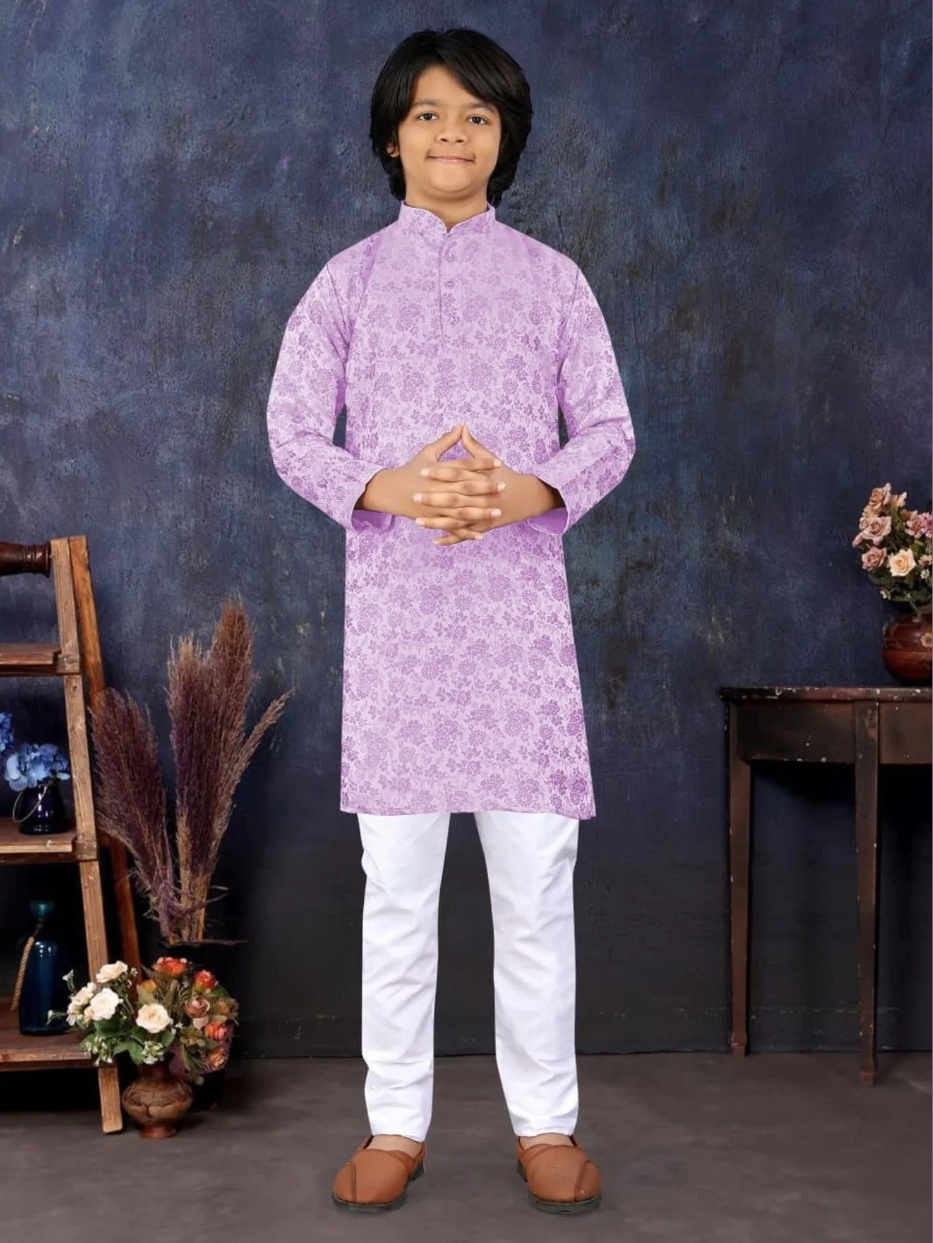 Multicolor Jacquard Silk Kurta Pajama For Boys Festival Special