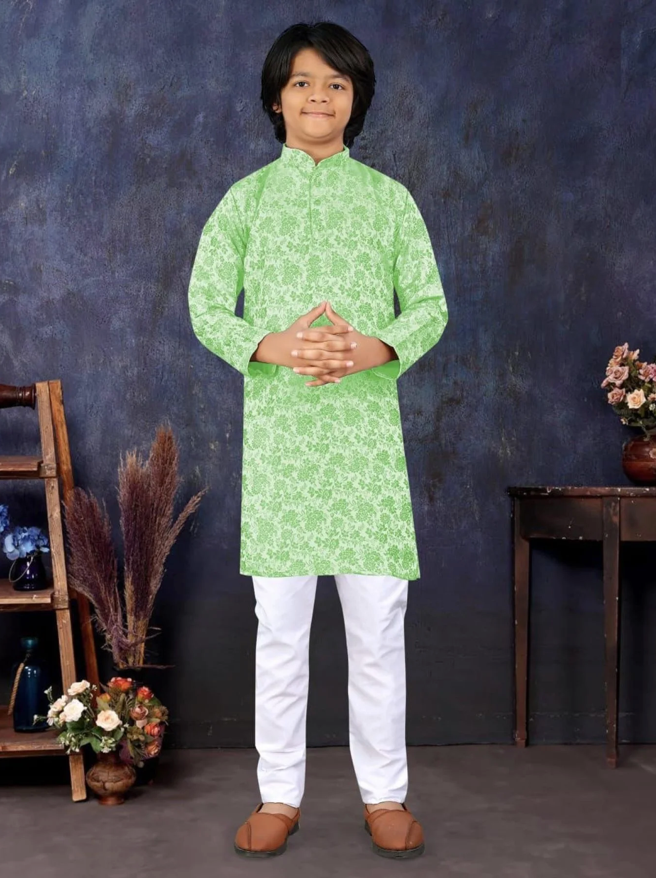 Multicolor Jacquard Silk Kurta Pajama For Boys Festival Special