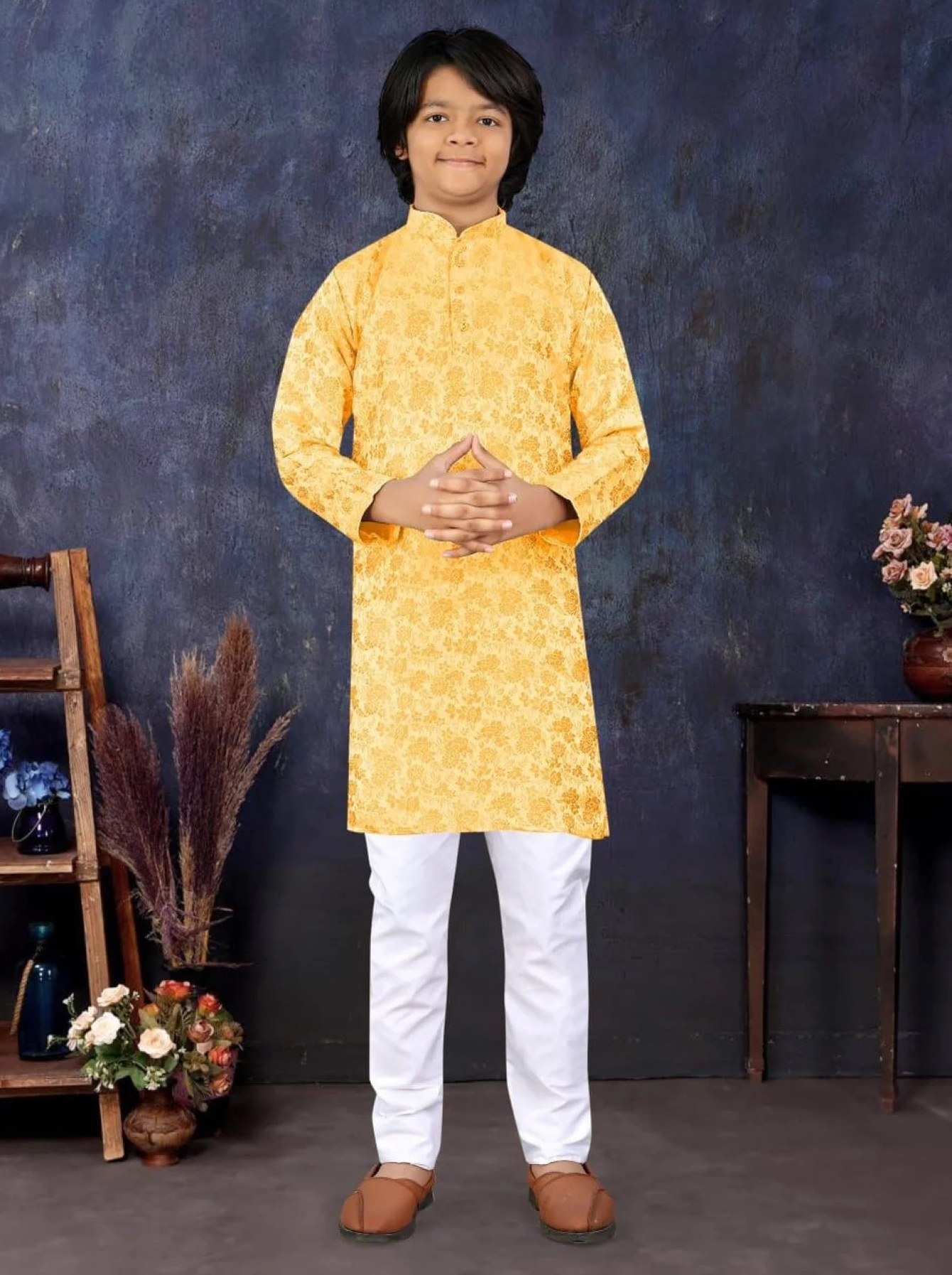 Multicolor Jacquard Silk Kurta Pajama For Boys Festival Special