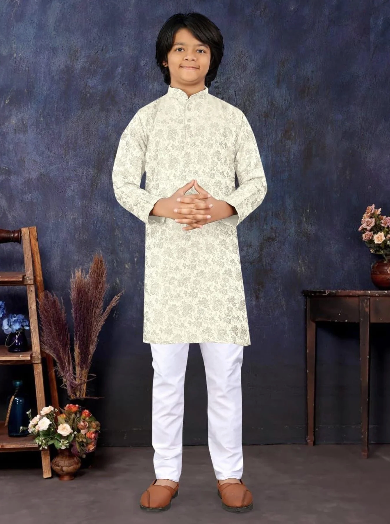 Multicolor Jacquard Silk Kurta Pajama For Boys Festival Special