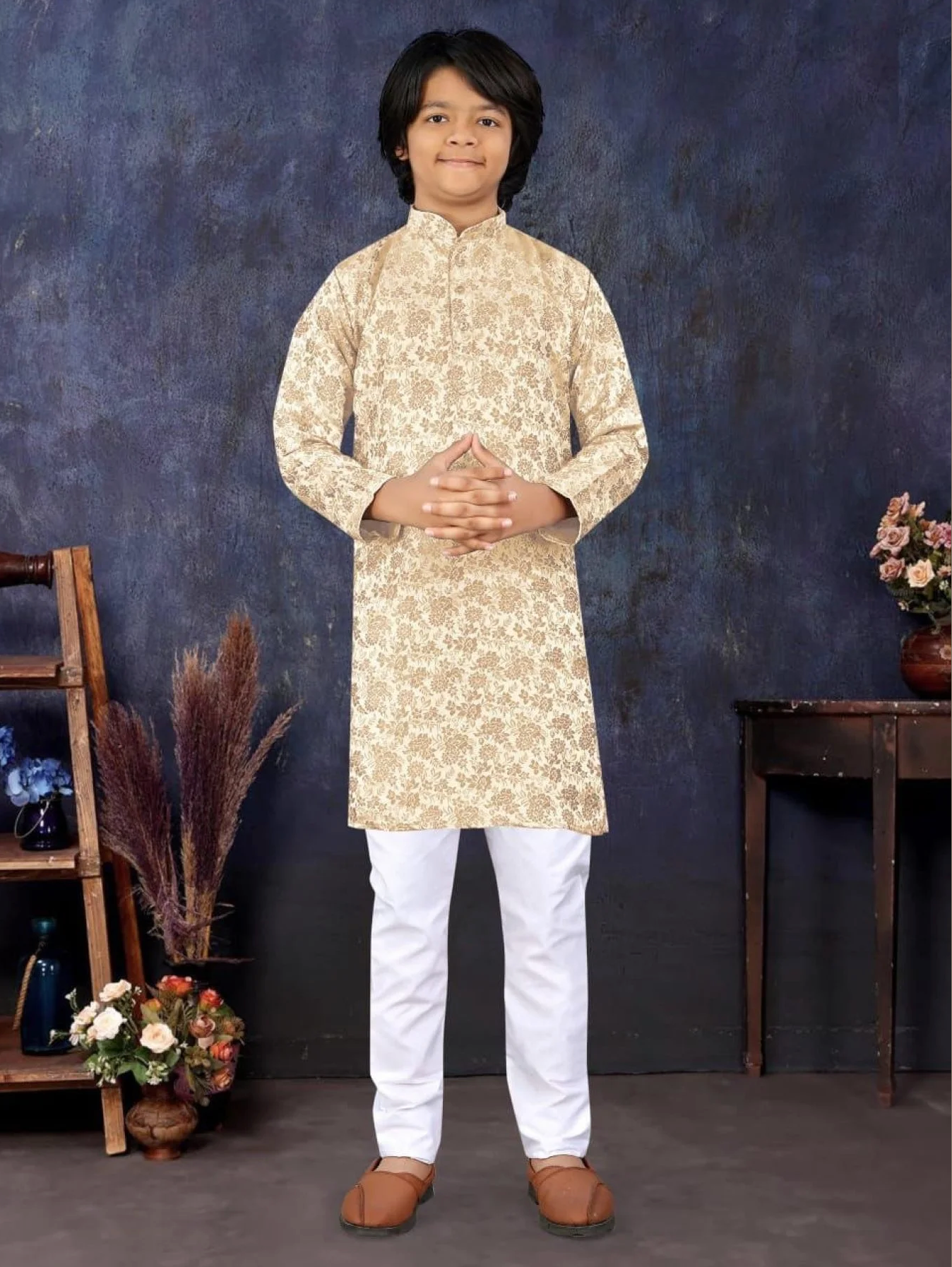 Multicolor Jacquard Silk Kurta Pajama For Boys Festival Special