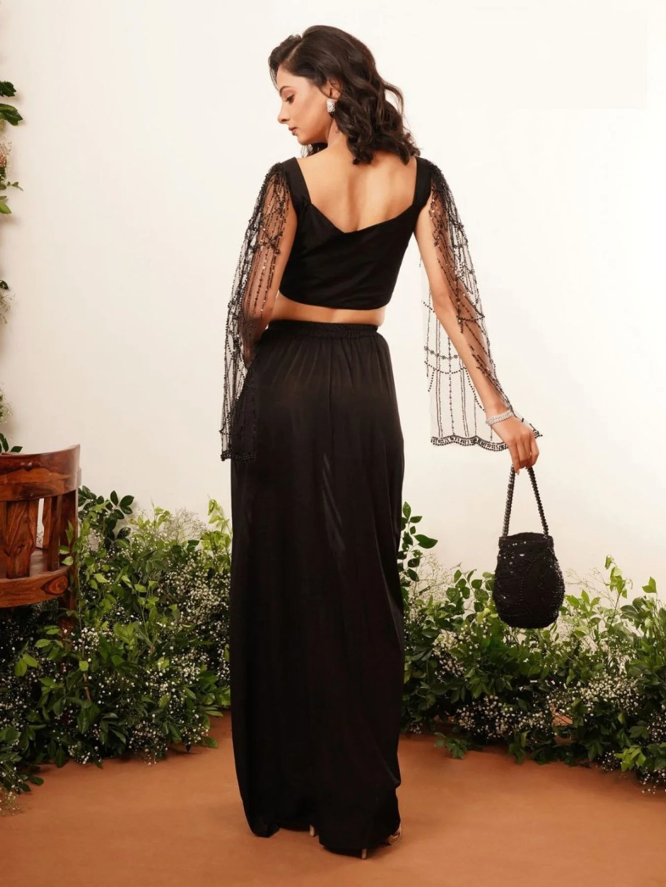 Black Crystal Lycra Indo Western Dress