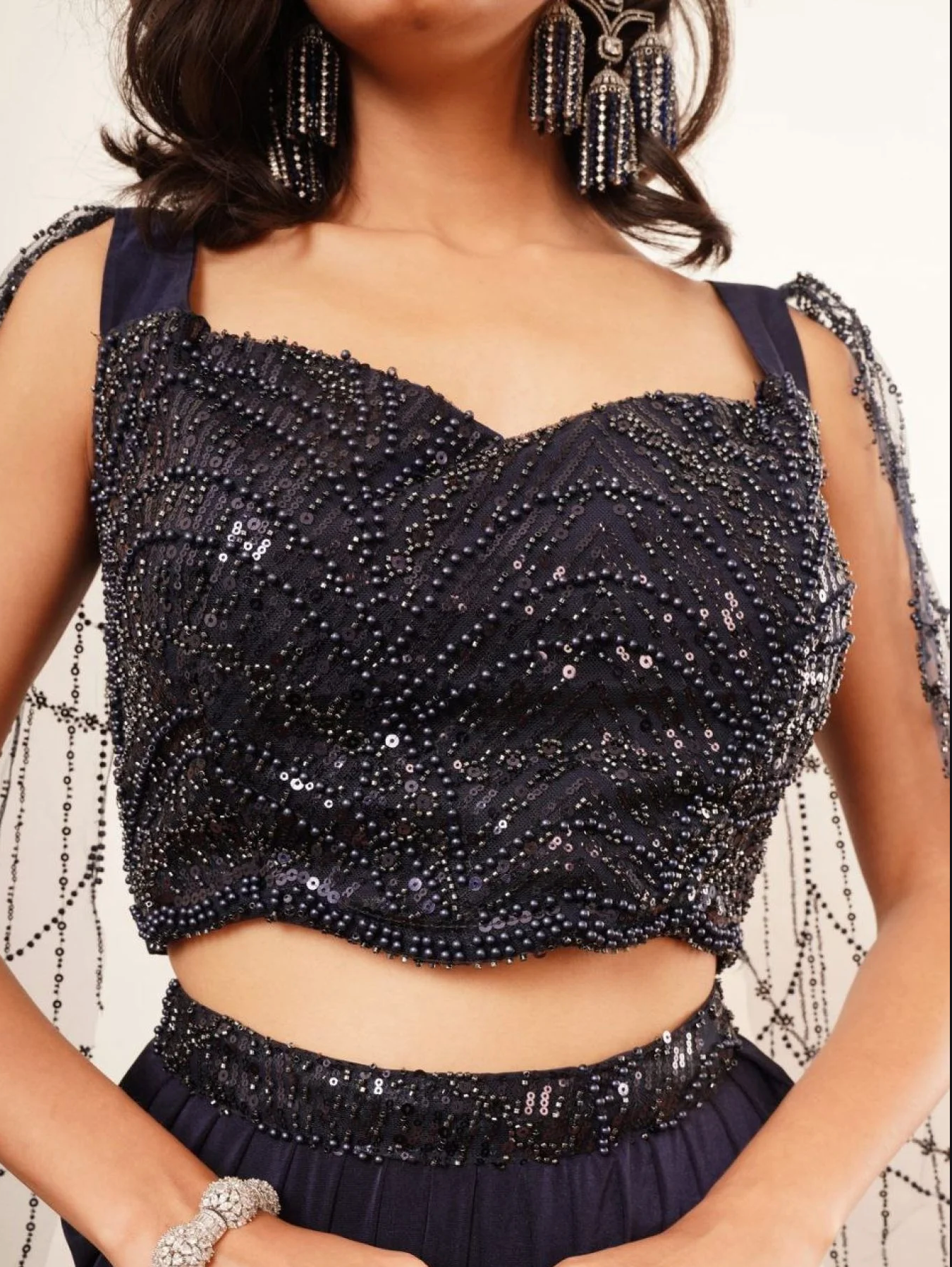 Black Crystal Lycra Indo Western Dress