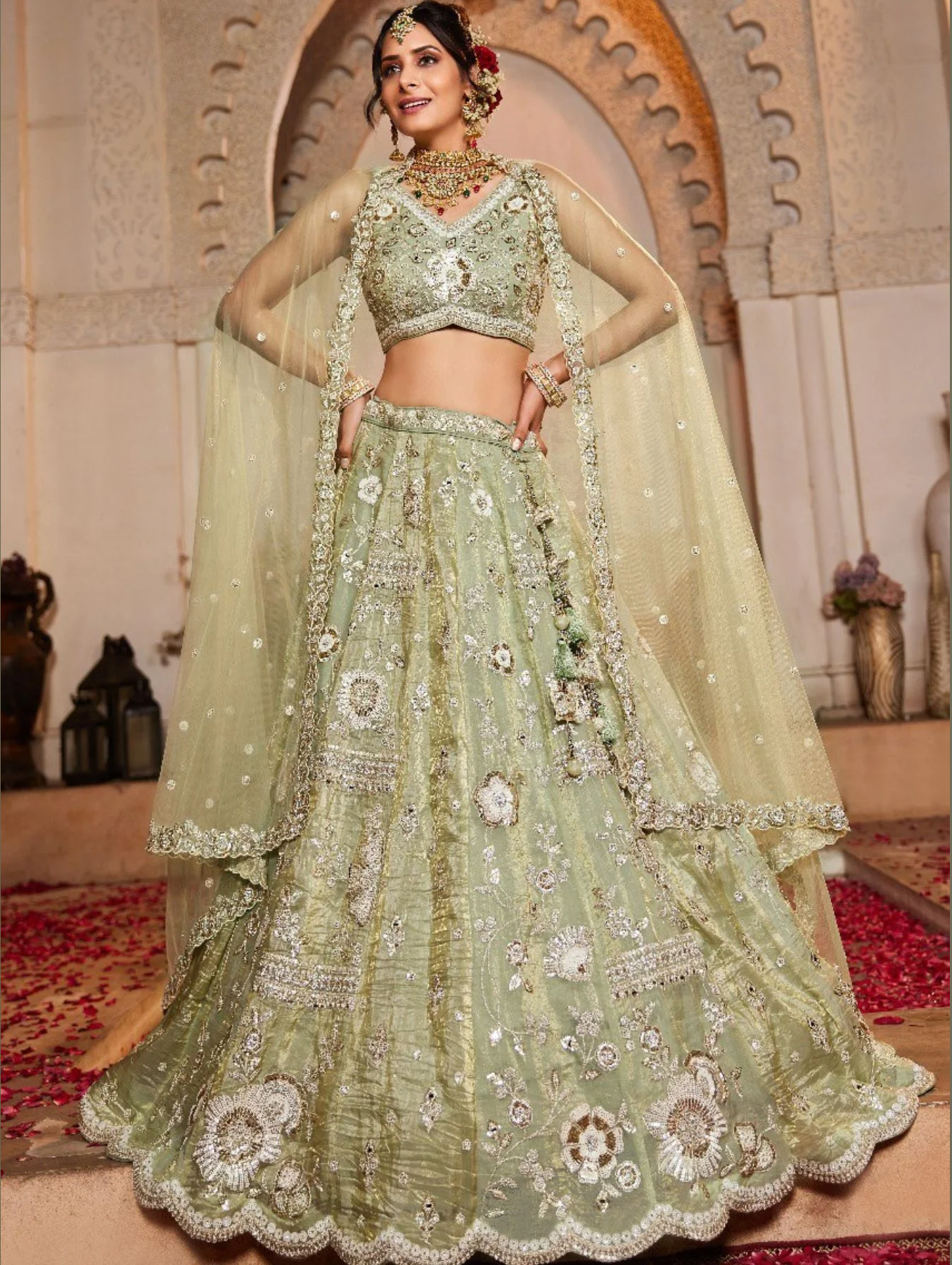 Pista Green Bridal Lehenga with Intricate Embroidery